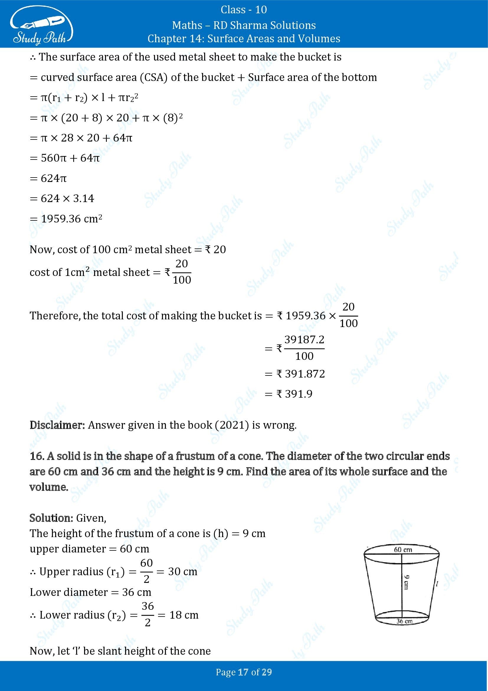 RD Sharma Solutions Class 10 Chapter 14 Surface Areas and Volumes Exercise 14.3 00017