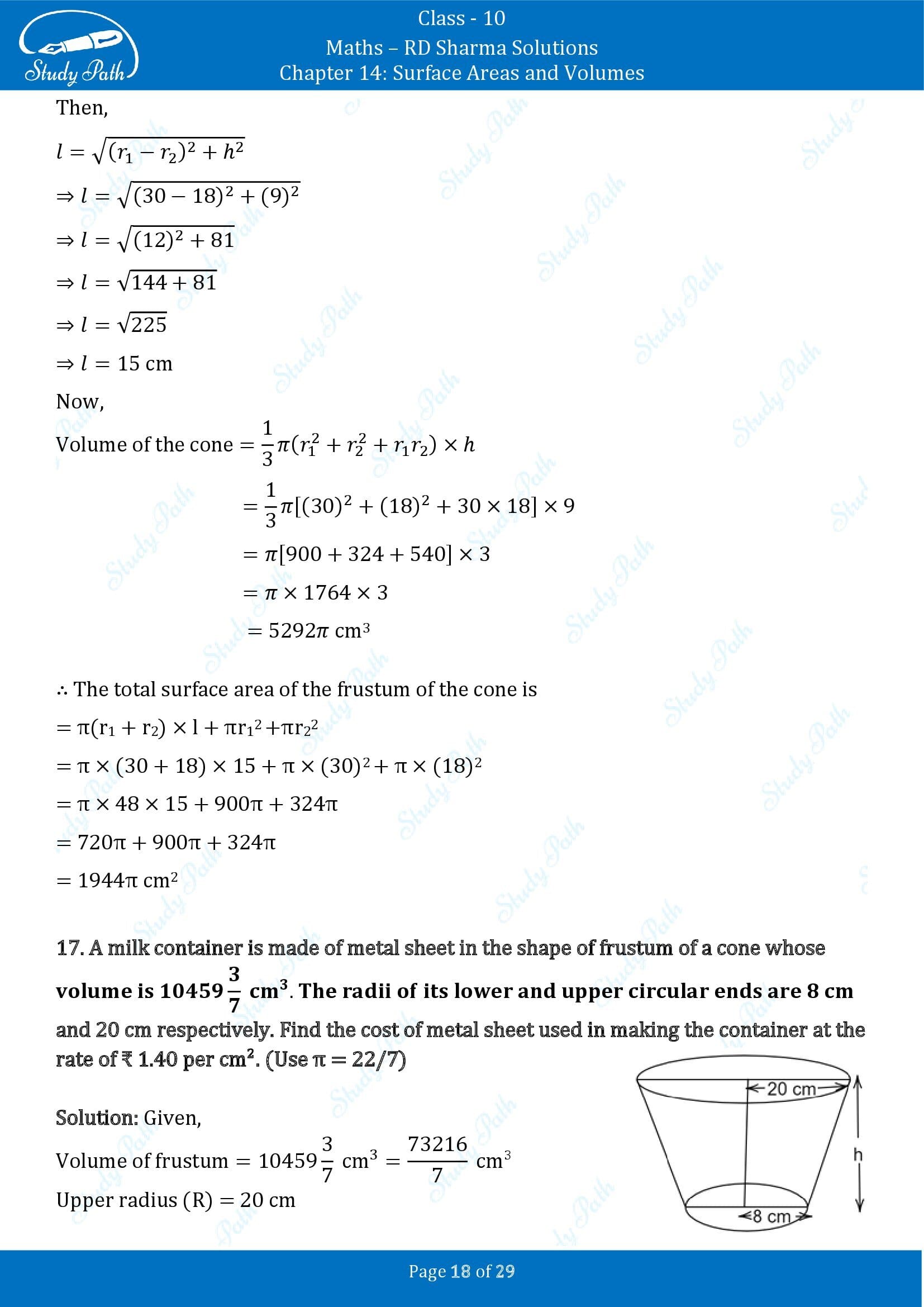 RD Sharma Solutions Class 10 Chapter 14 Surface Areas and Volumes Exercise 14.3 00018