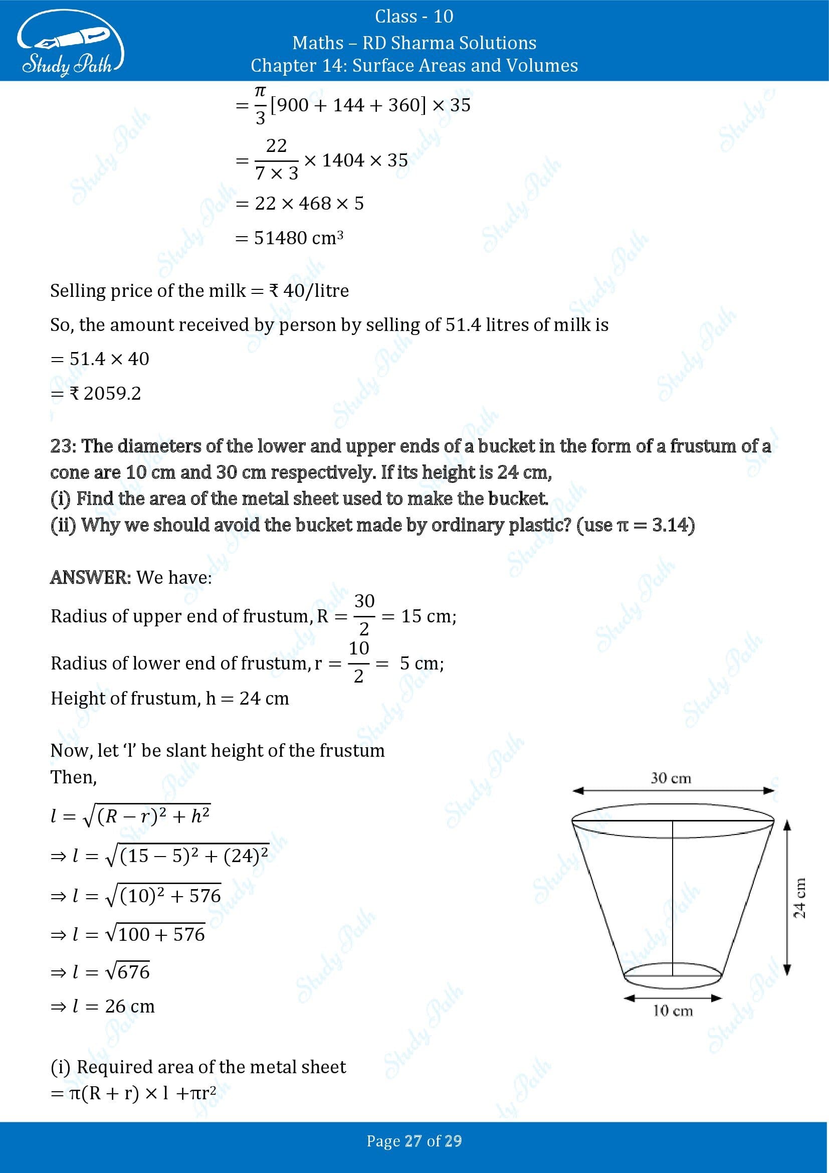 RD Sharma Solutions Class 10 Chapter 14 Surface Areas and Volumes Exercise 14.3 00027