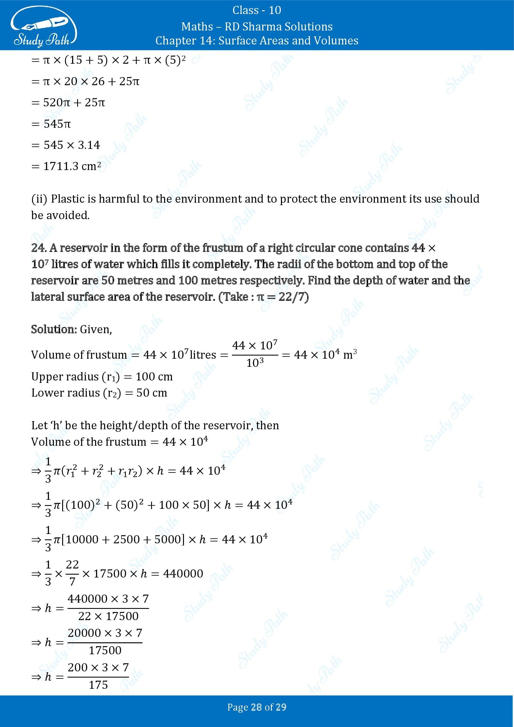 RD Sharma Solutions Class 10 Chapter 14 Surface Areas and Volumes Exercise 14.3 00028