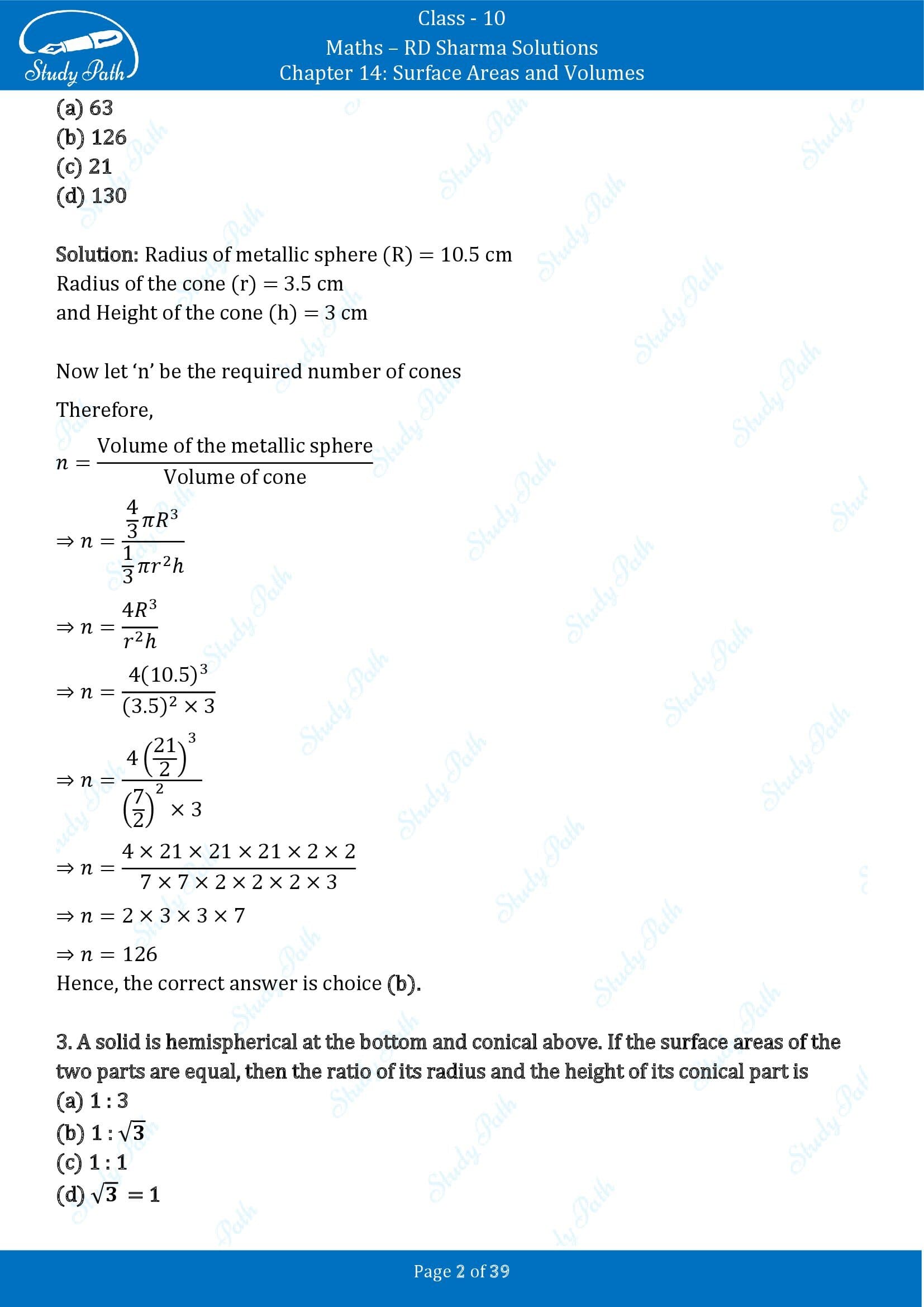 RD Sharma Solutions Class 10 Chapter 14 Surface Areas and Volumes Multiple Choice Question MCQs 00002
