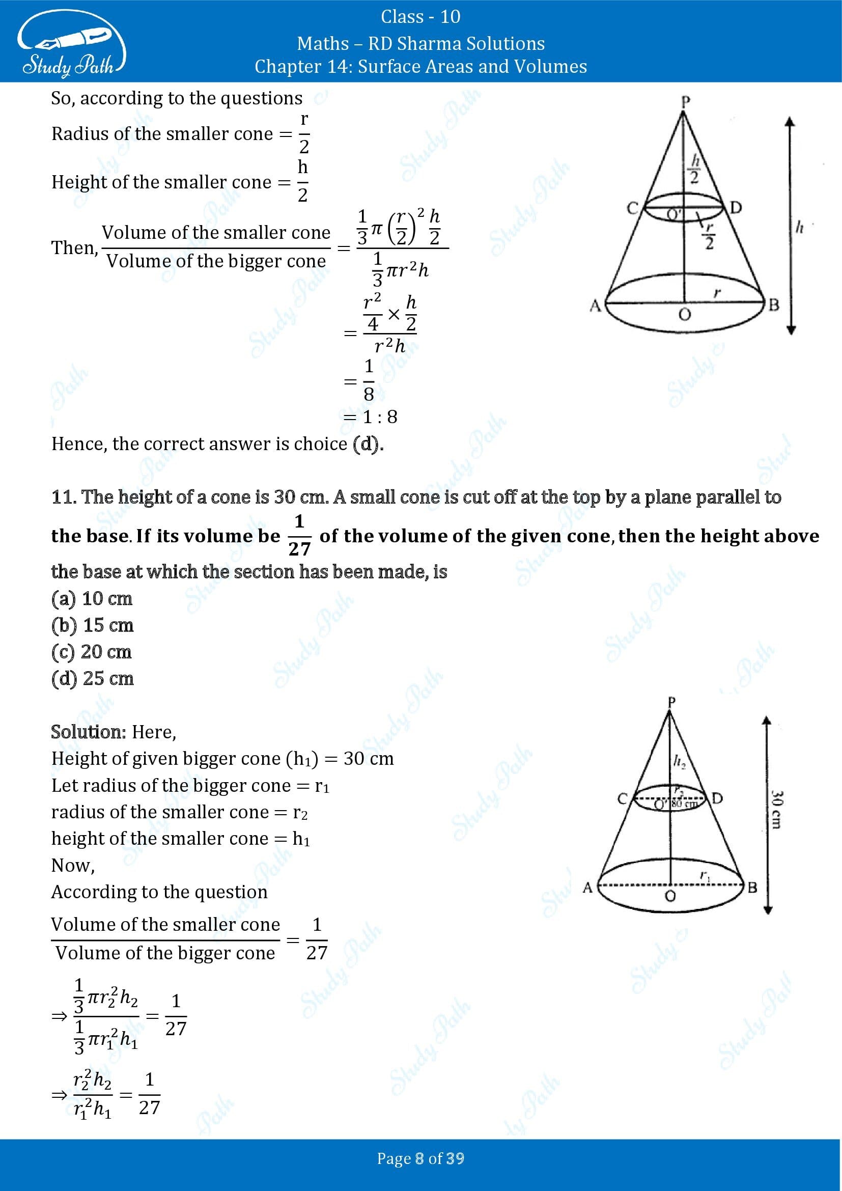 RD Sharma Solutions Class 10 Chapter 14 Surface Areas and Volumes Multiple Choice Question MCQs 00008