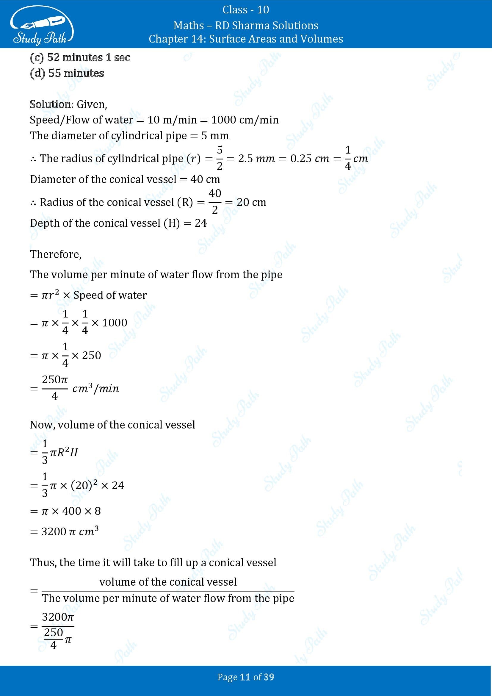 RD Sharma Solutions Class 10 Chapter 14 Surface Areas and Volumes Multiple Choice Question MCQs 00011
