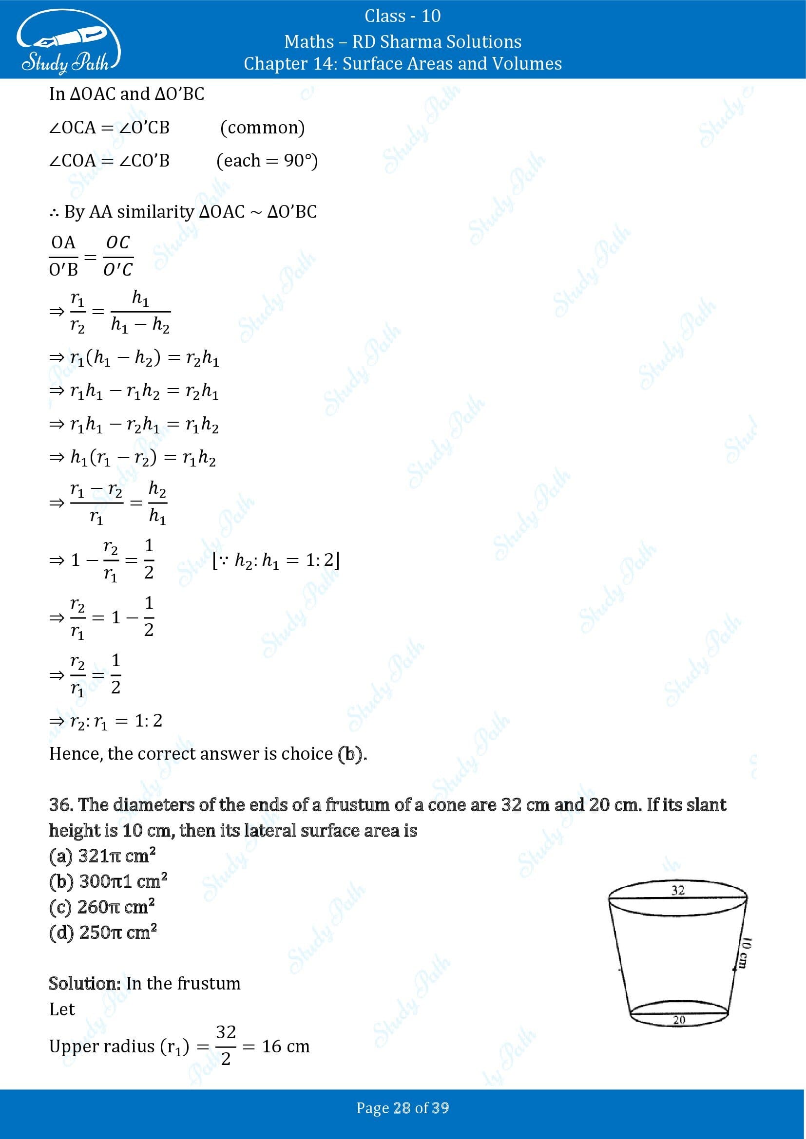 RD Sharma Solutions Class 10 Chapter 14 Surface Areas and Volumes Multiple Choice Question MCQs 00028
