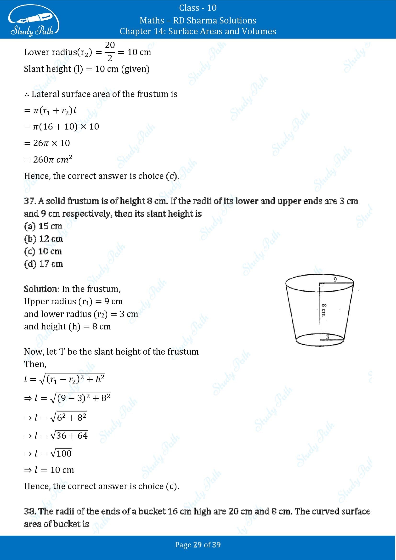RD Sharma Solutions Class 10 Chapter 14 Surface Areas and Volumes Multiple Choice Question MCQs 00029