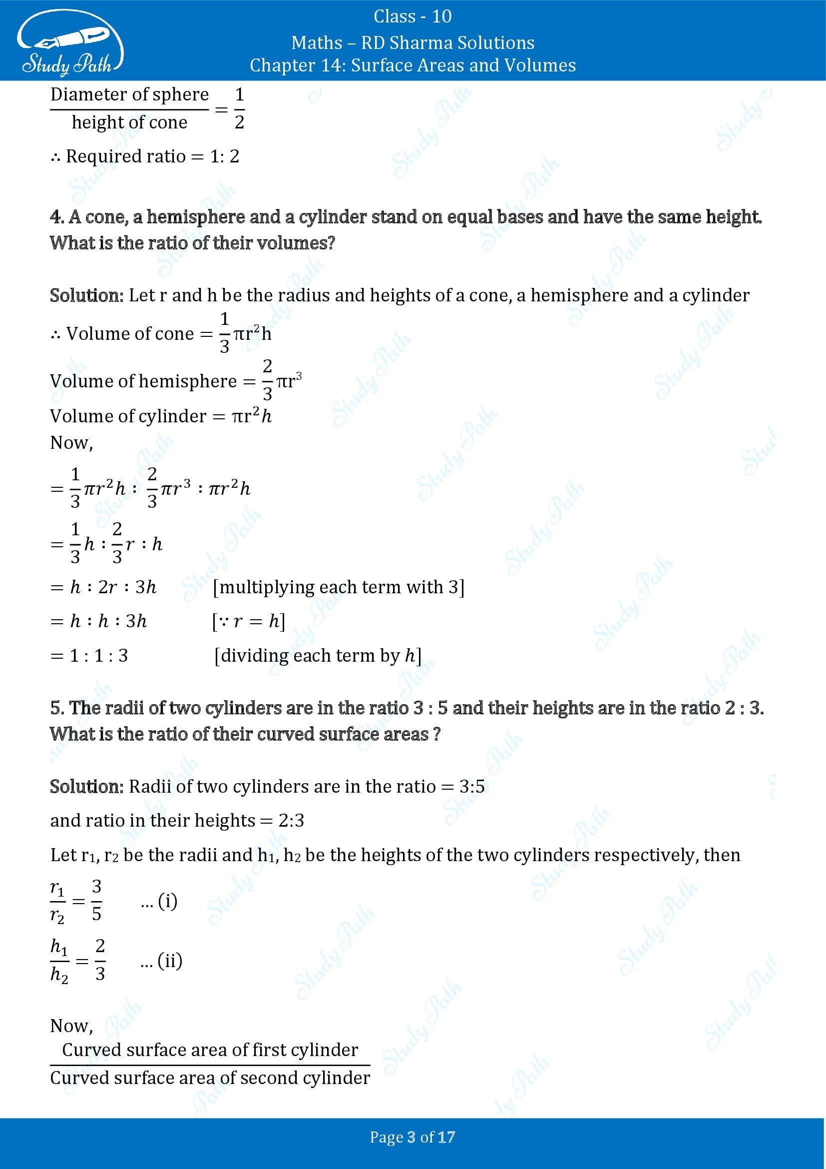 RD Sharma Solutions Class 10 Chapter 14 Surface Areas and Volumes Very Short Answer Type Questions VSAQs 00003