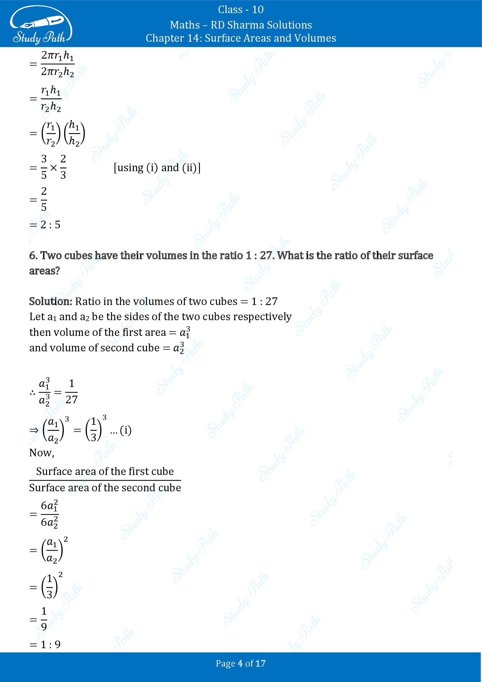 RD Sharma Solutions Class 10 Chapter 14 Surface Areas and Volumes Very Short Answer Type Questions VSAQs 00004