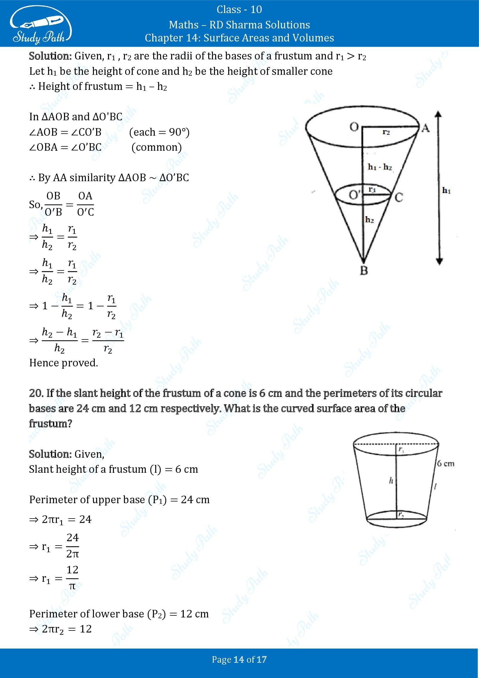RD Sharma Solutions Class 10 Chapter 14 Surface Areas and Volumes Very Short Answer Type Questions VSAQs 00014