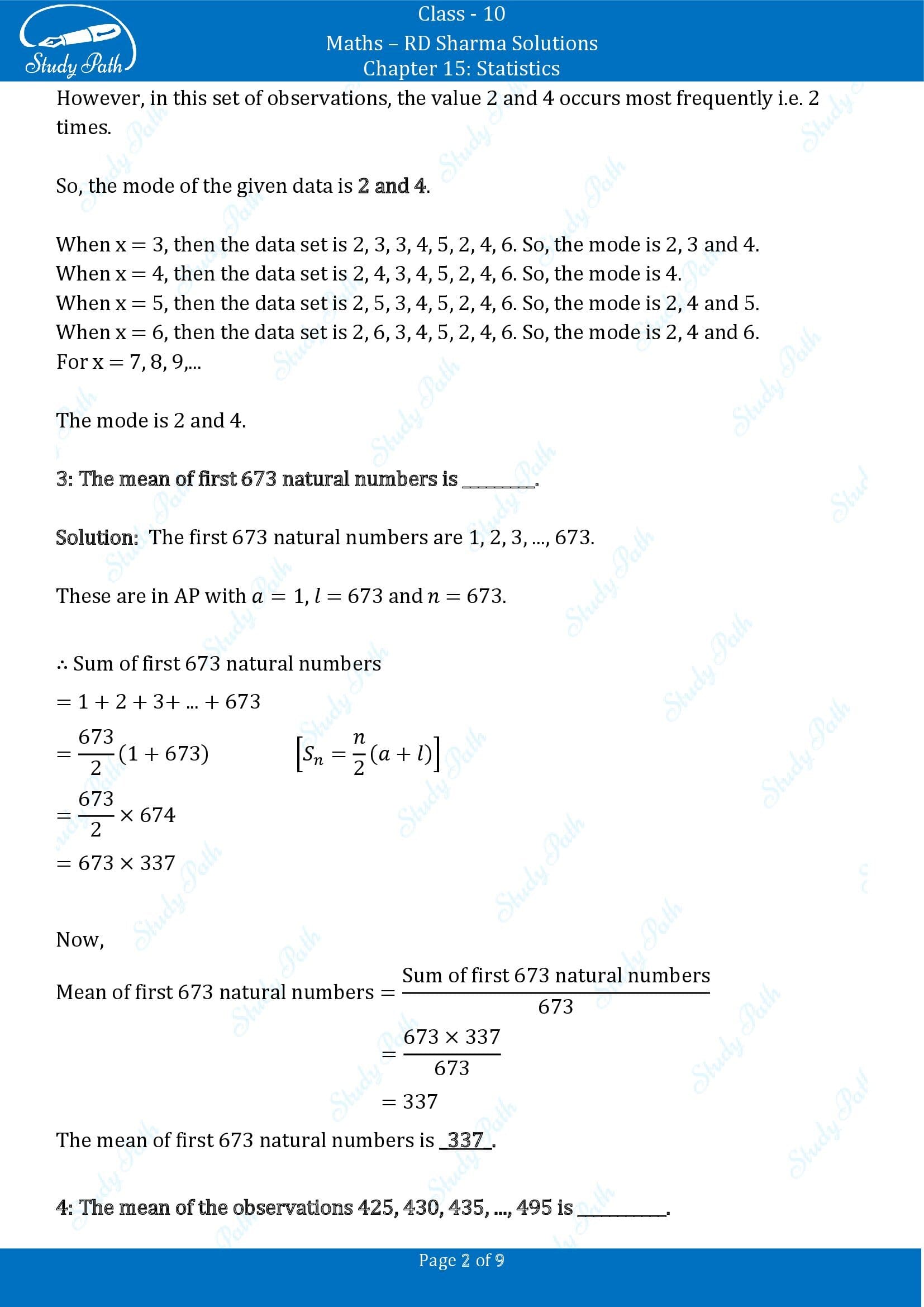 RD Sharma Solutions Class 10 Chapter 15 Statistics Fill in the Blank Type Questions FBQs 00002