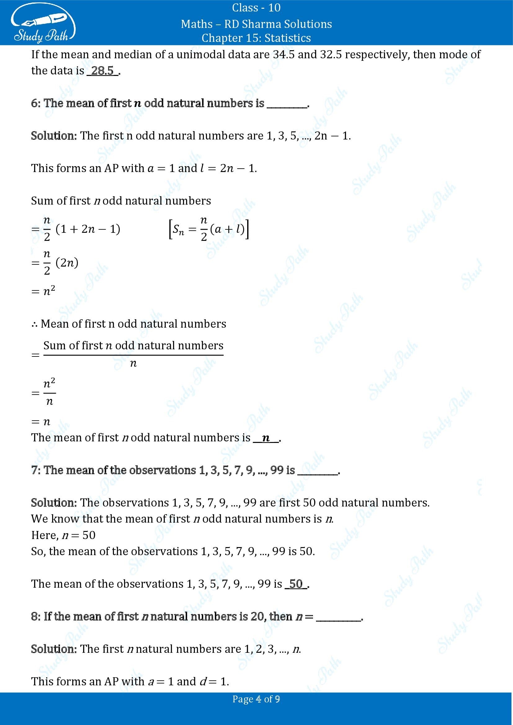 RD Sharma Solutions Class 10 Chapter 15 Statistics Fill in the Blank Type Questions FBQs 00004
