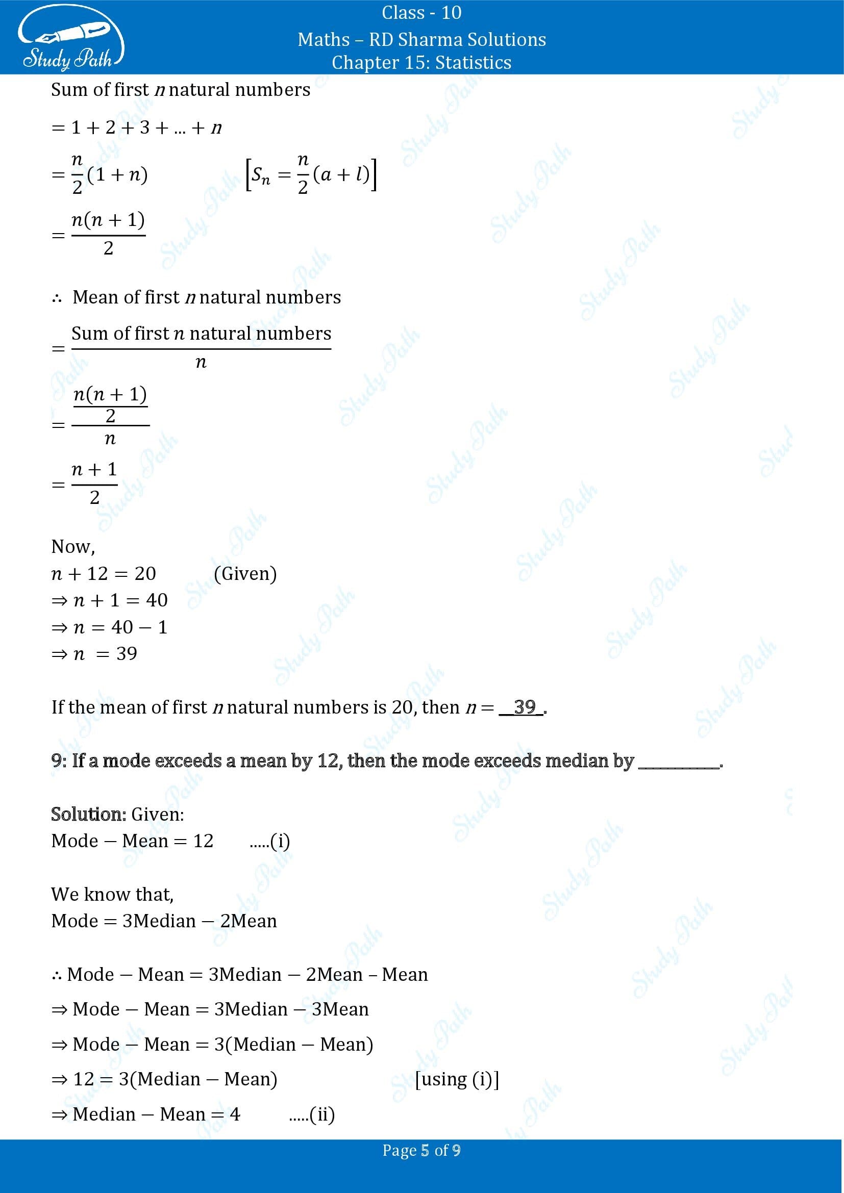 RD Sharma Solutions Class 10 Chapter 15 Statistics Fill in the Blank Type Questions FBQs 00005