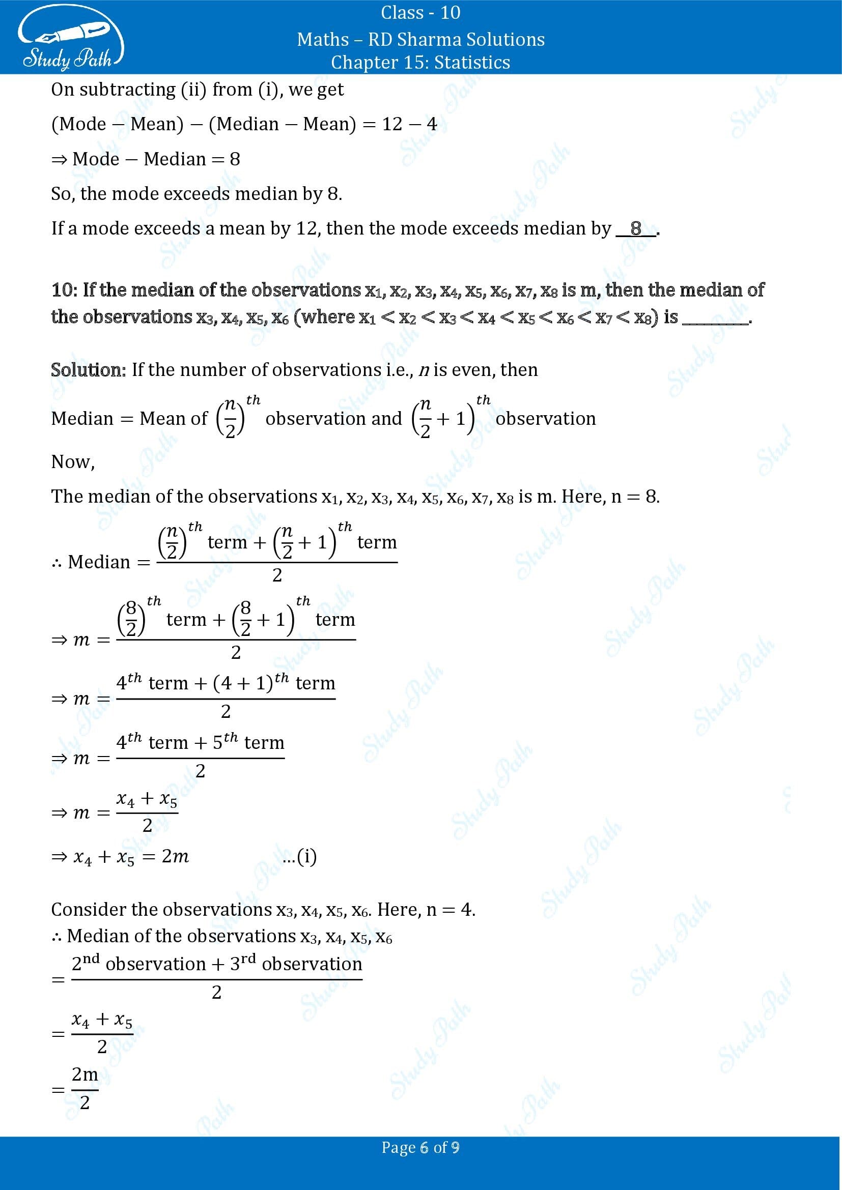 RD Sharma Solutions Class 10 Chapter 15 Statistics Fill in the Blank Type Questions FBQs 00006
