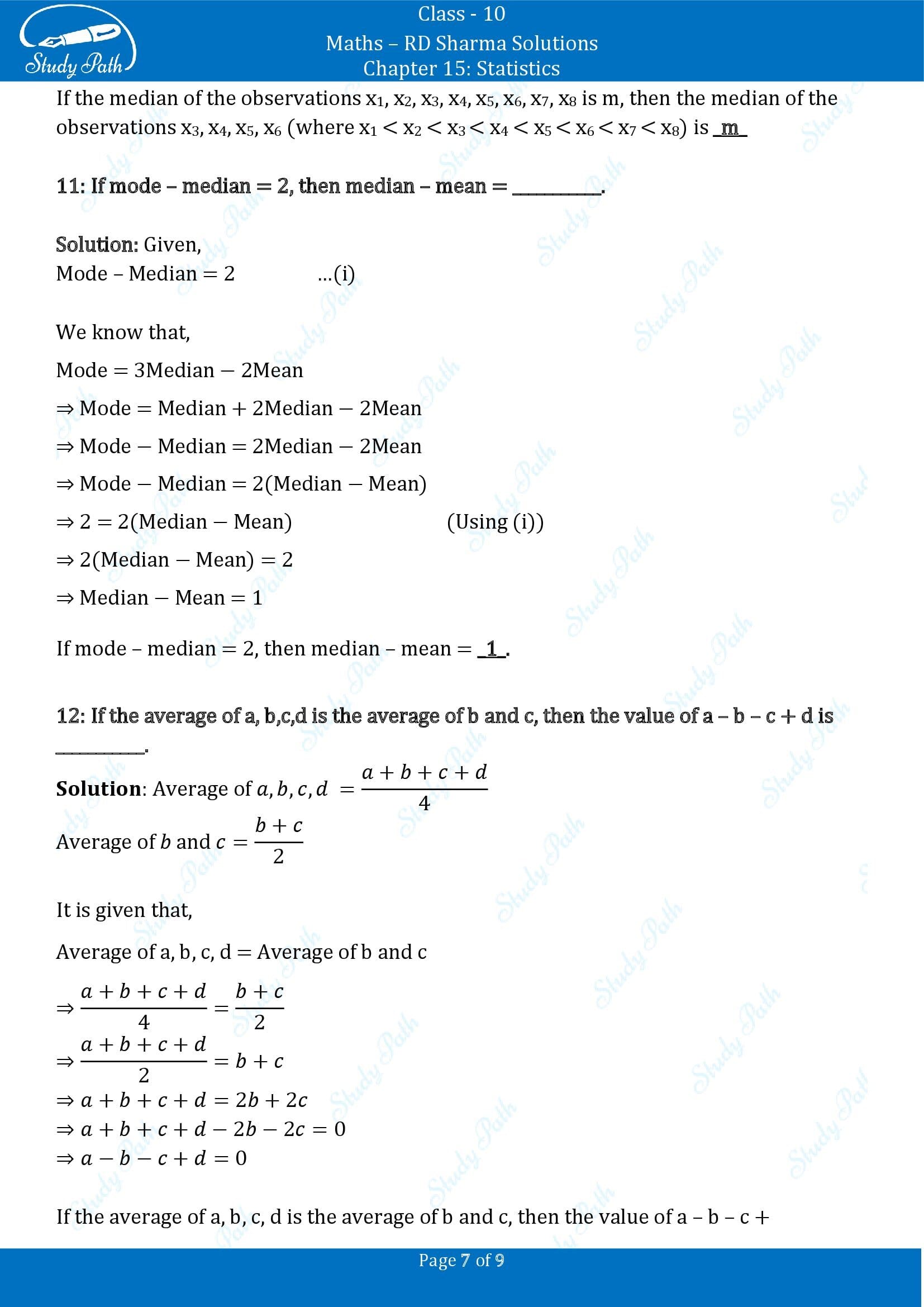 RD Sharma Solutions Class 10 Chapter 15 Statistics Fill in the Blank Type Questions FBQs 00007