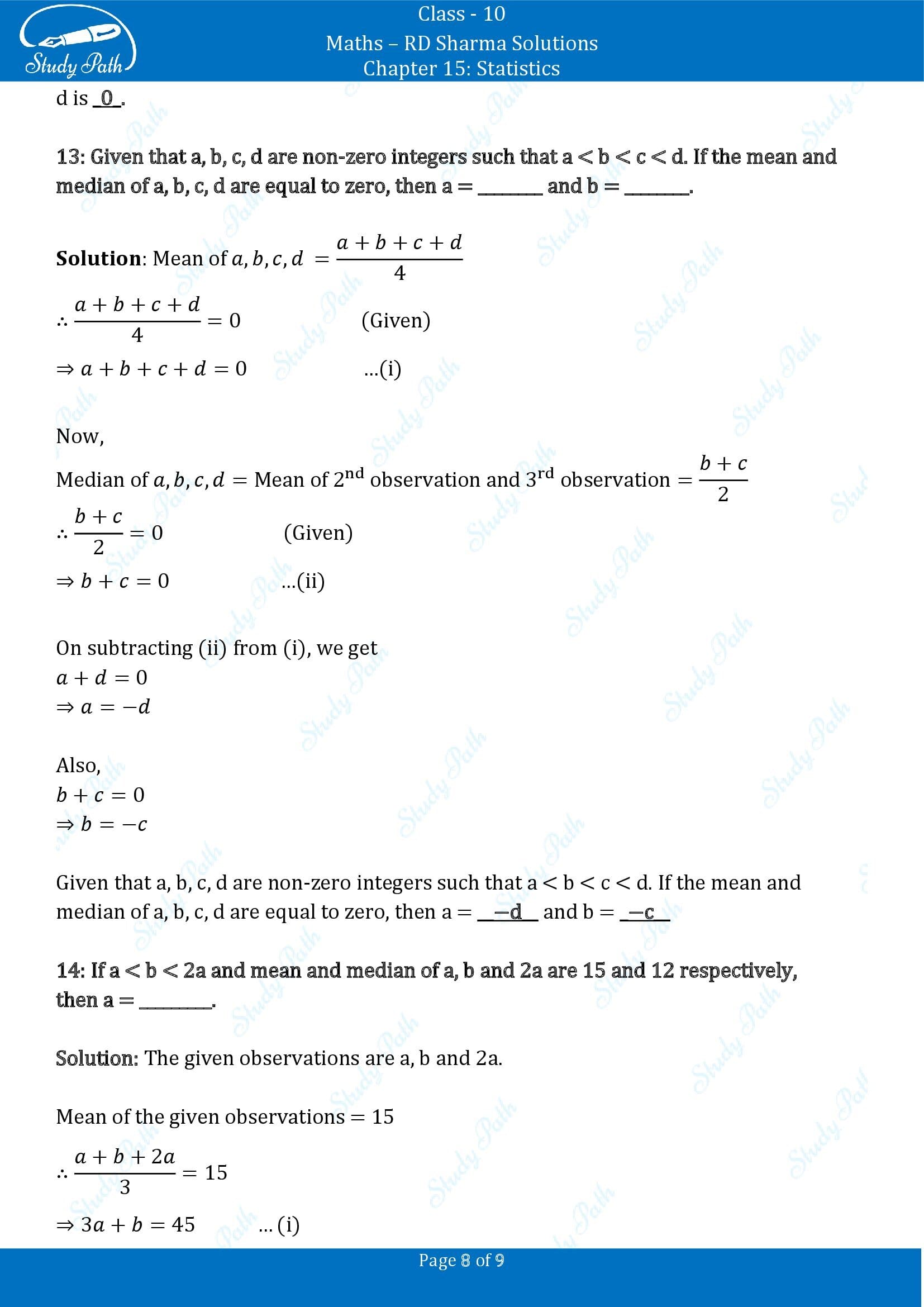 RD Sharma Solutions Class 10 Chapter 15 Statistics Fill in the Blank Type Questions FBQs 00008