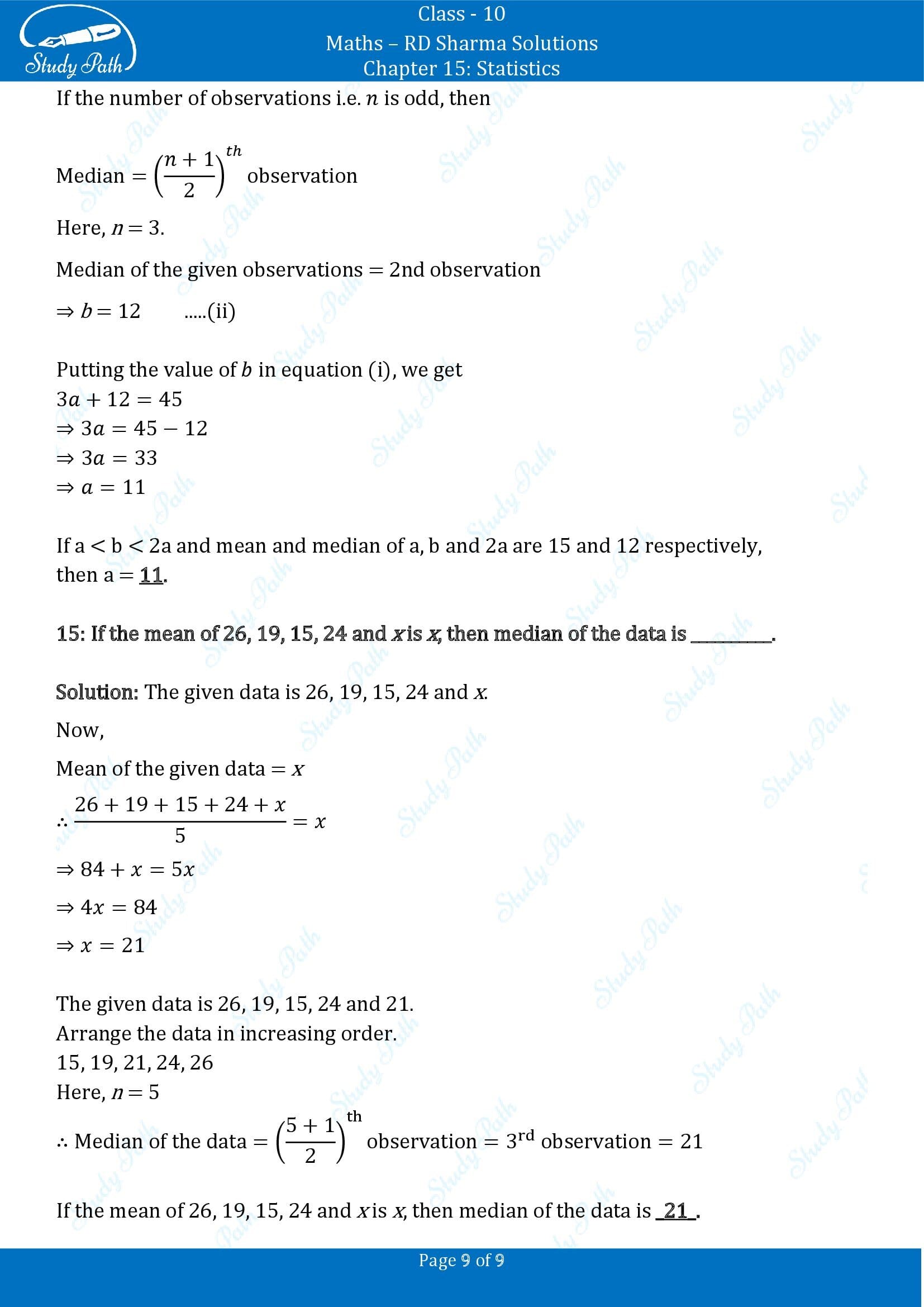 RD Sharma Solutions Class 10 Chapter 15 Statistics Fill in the Blank Type Questions FBQs 00009