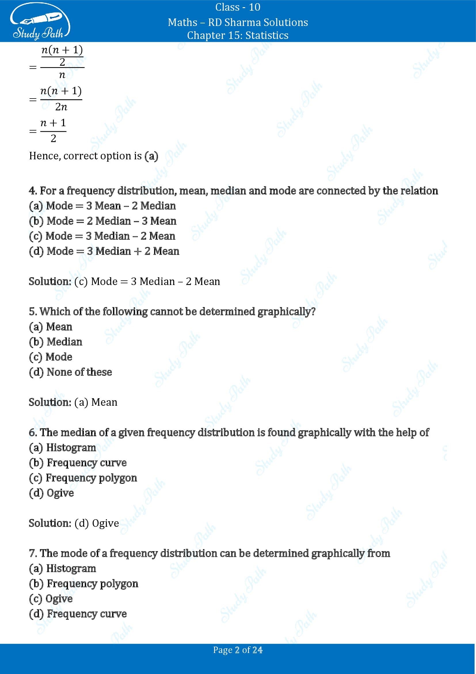 RD Sharma Solutions Class 10 Chapter 15 Statistics Multiple Choice Question MCQs 00002