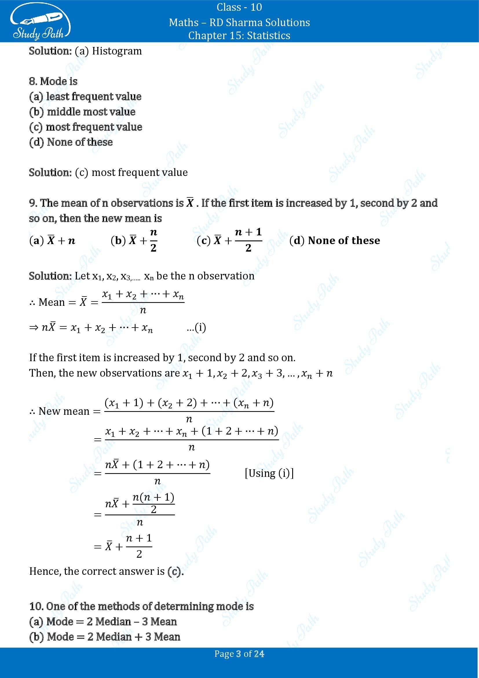 RD Sharma Solutions Class 10 Chapter 15 Statistics Multiple Choice Question MCQs 00003