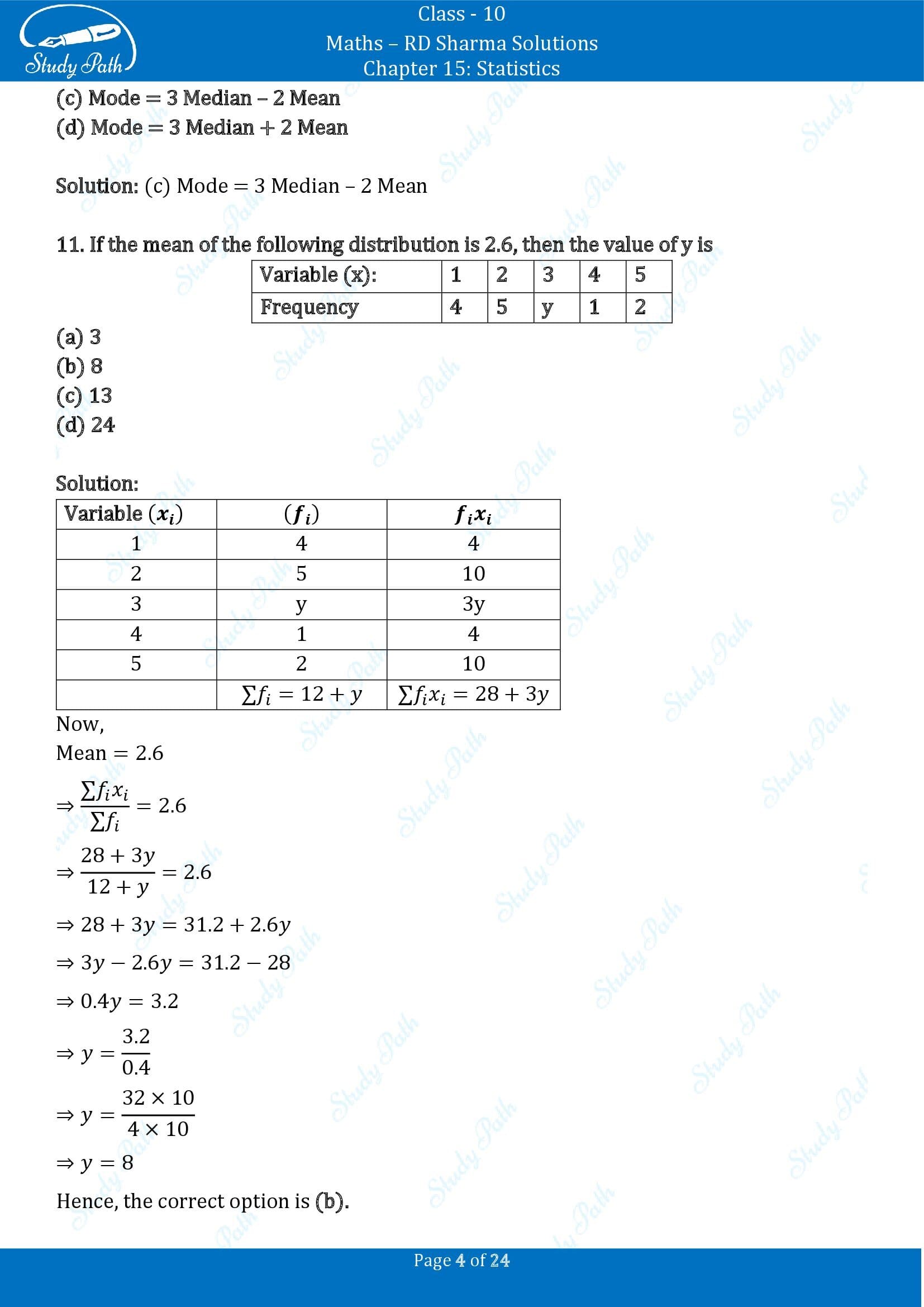RD Sharma Solutions Class 10 Chapter 15 Statistics Multiple Choice Question MCQs 00004