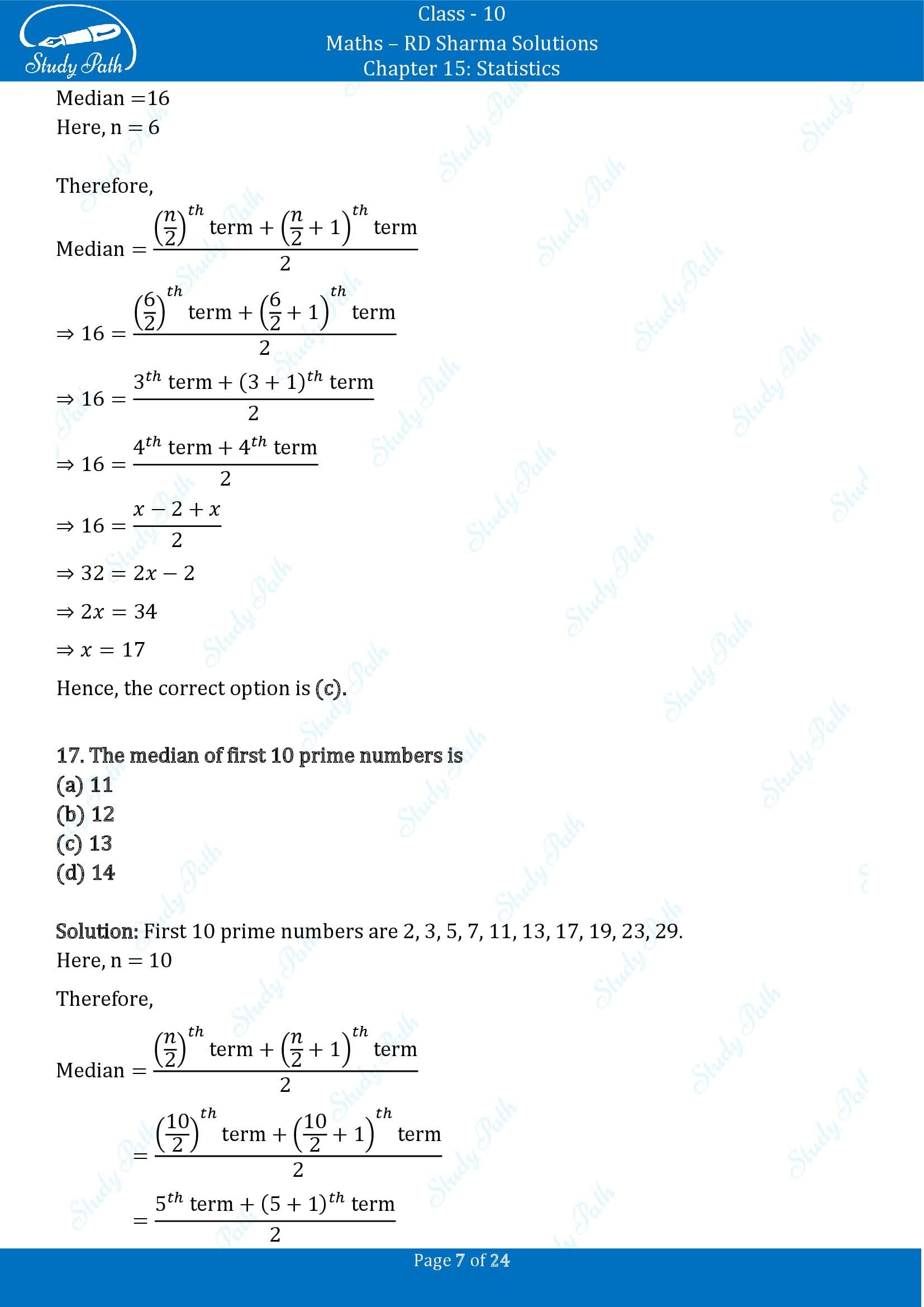 RD Sharma Solutions Class 10 Chapter 15 Statistics Multiple Choice Question MCQs 00007