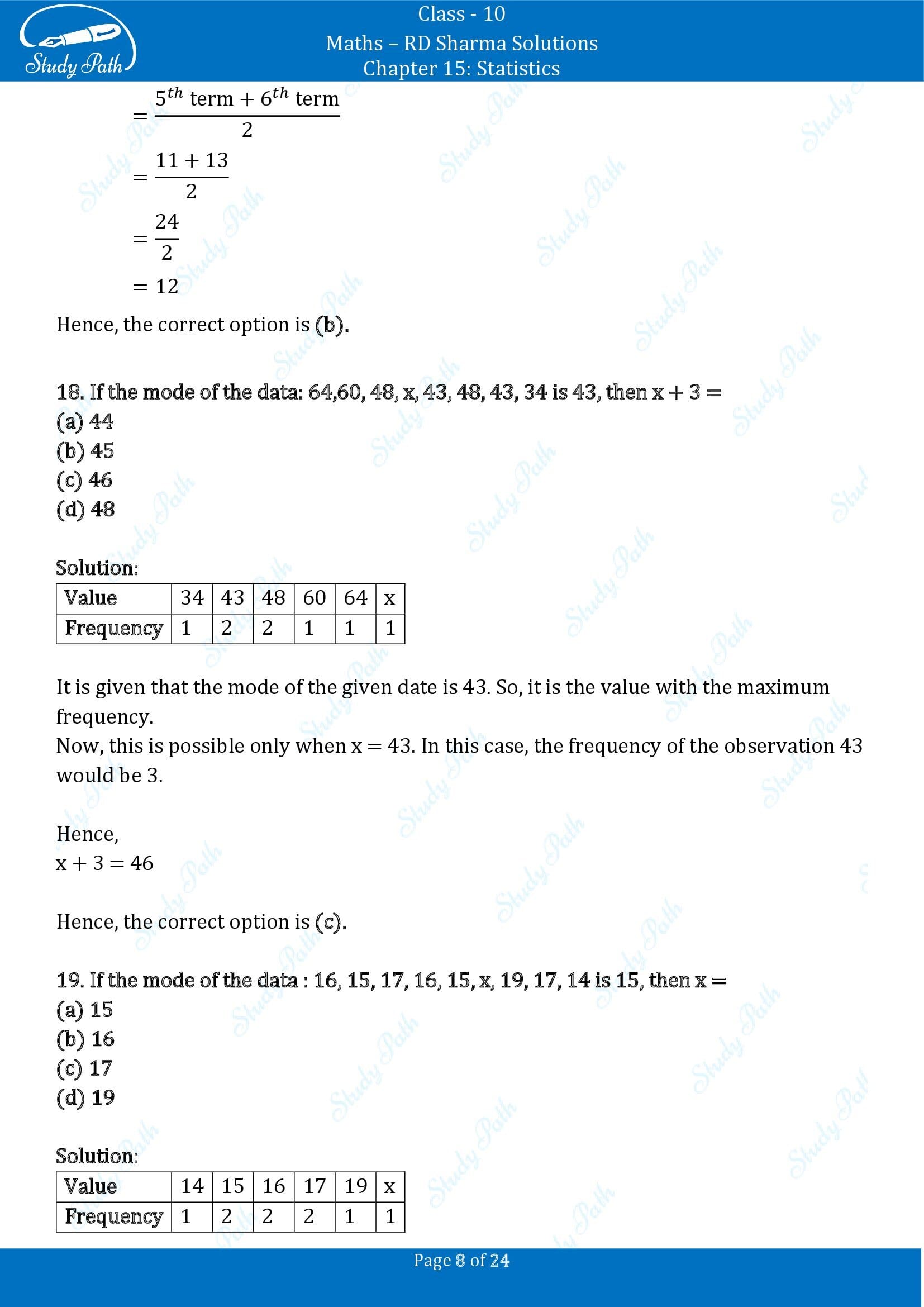 RD Sharma Solutions Class 10 Chapter 15 Statistics Multiple Choice Question MCQs 00008