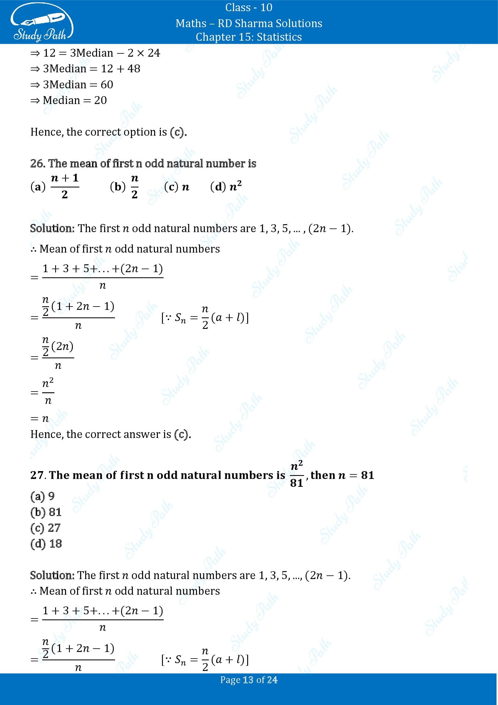 RD Sharma Solutions Class 10 Chapter 15 Statistics Multiple Choice Question MCQs 00013