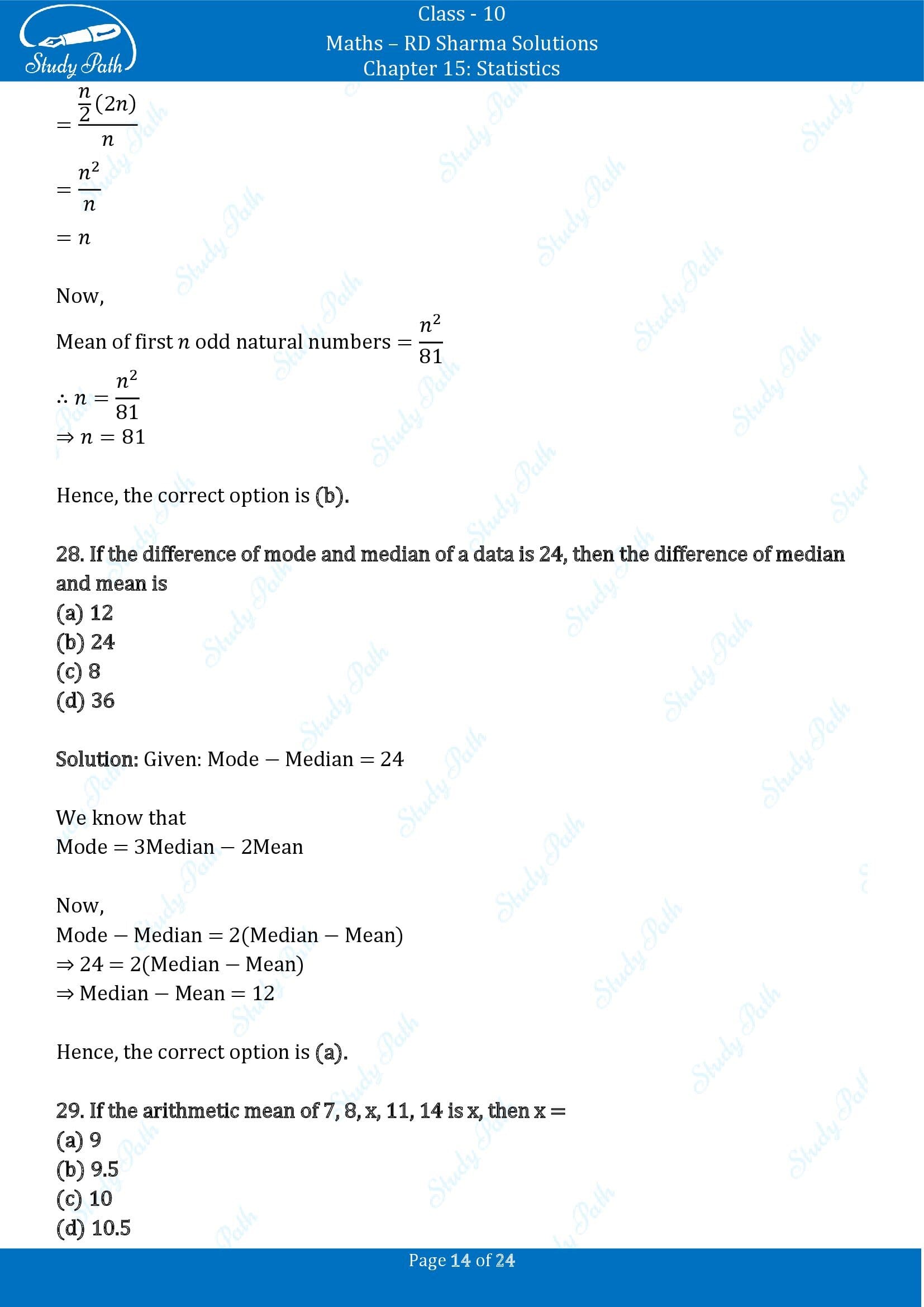 RD Sharma Solutions Class 10 Chapter 15 Statistics Multiple Choice Question MCQs 00014