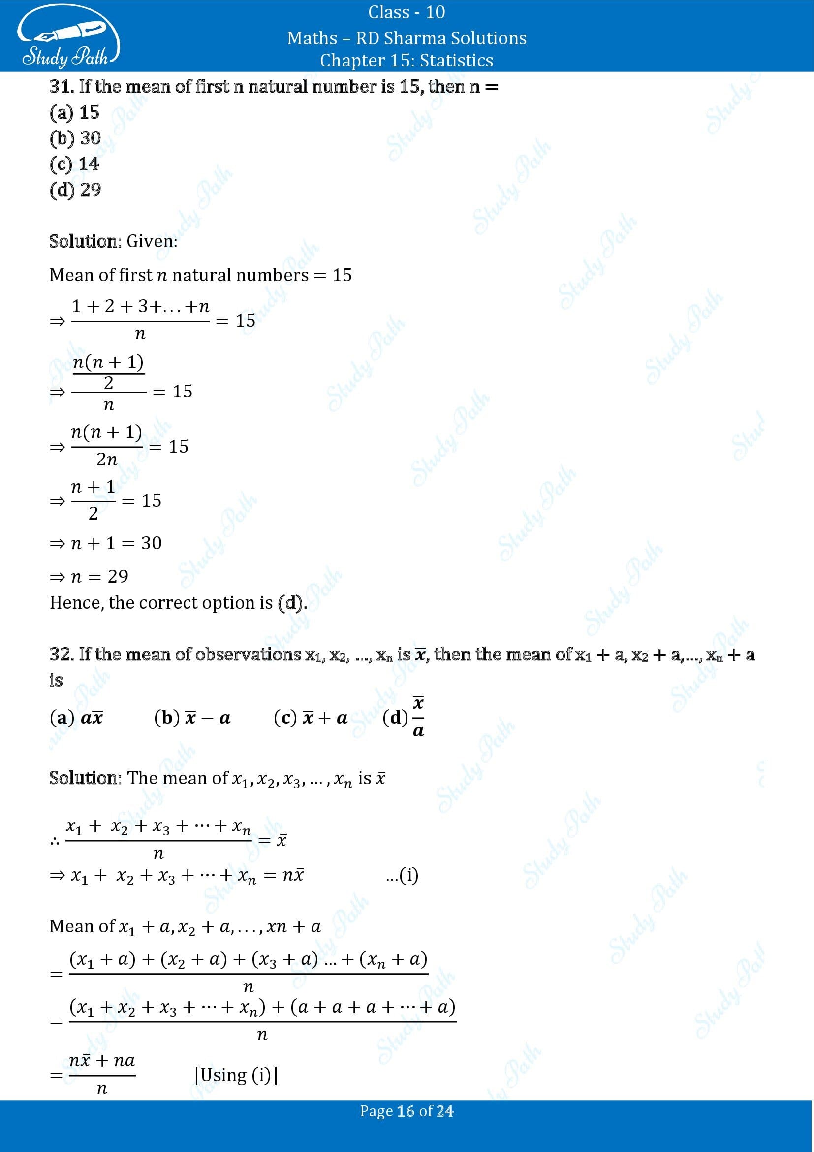 RD Sharma Solutions Class 10 Chapter 15 Statistics Multiple Choice Question MCQs 00016