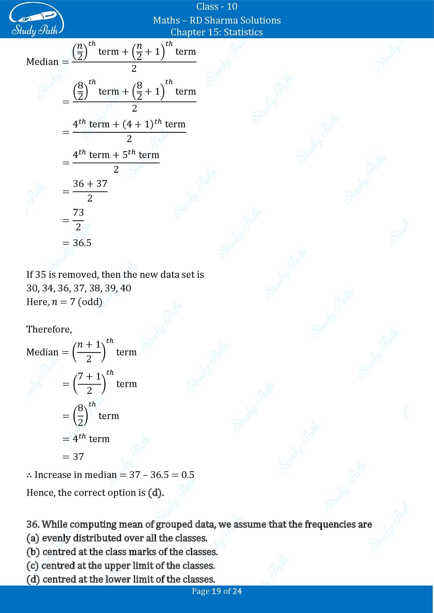 RD Sharma Solutions Class 10 Chapter 15 Statistics Multiple Choice Question MCQs 00019