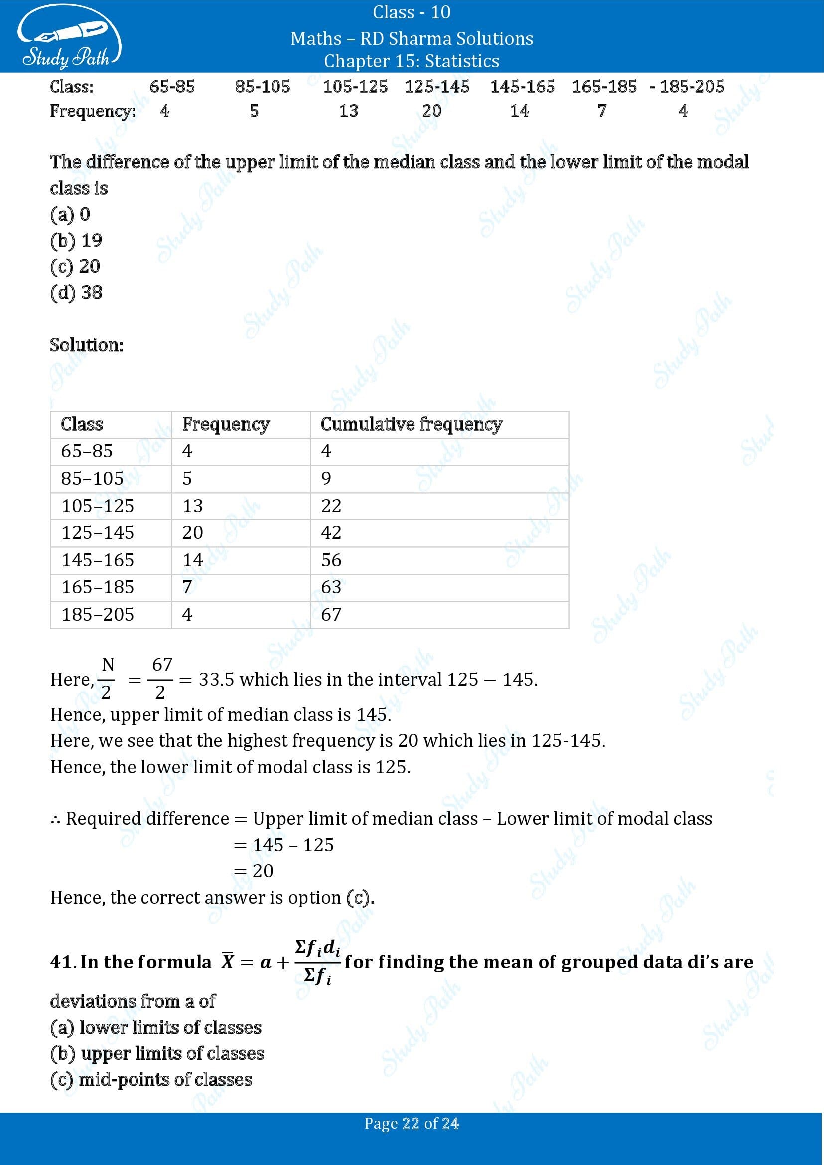 RD Sharma Solutions Class 10 Chapter 15 Statistics Multiple Choice Question MCQs 00022