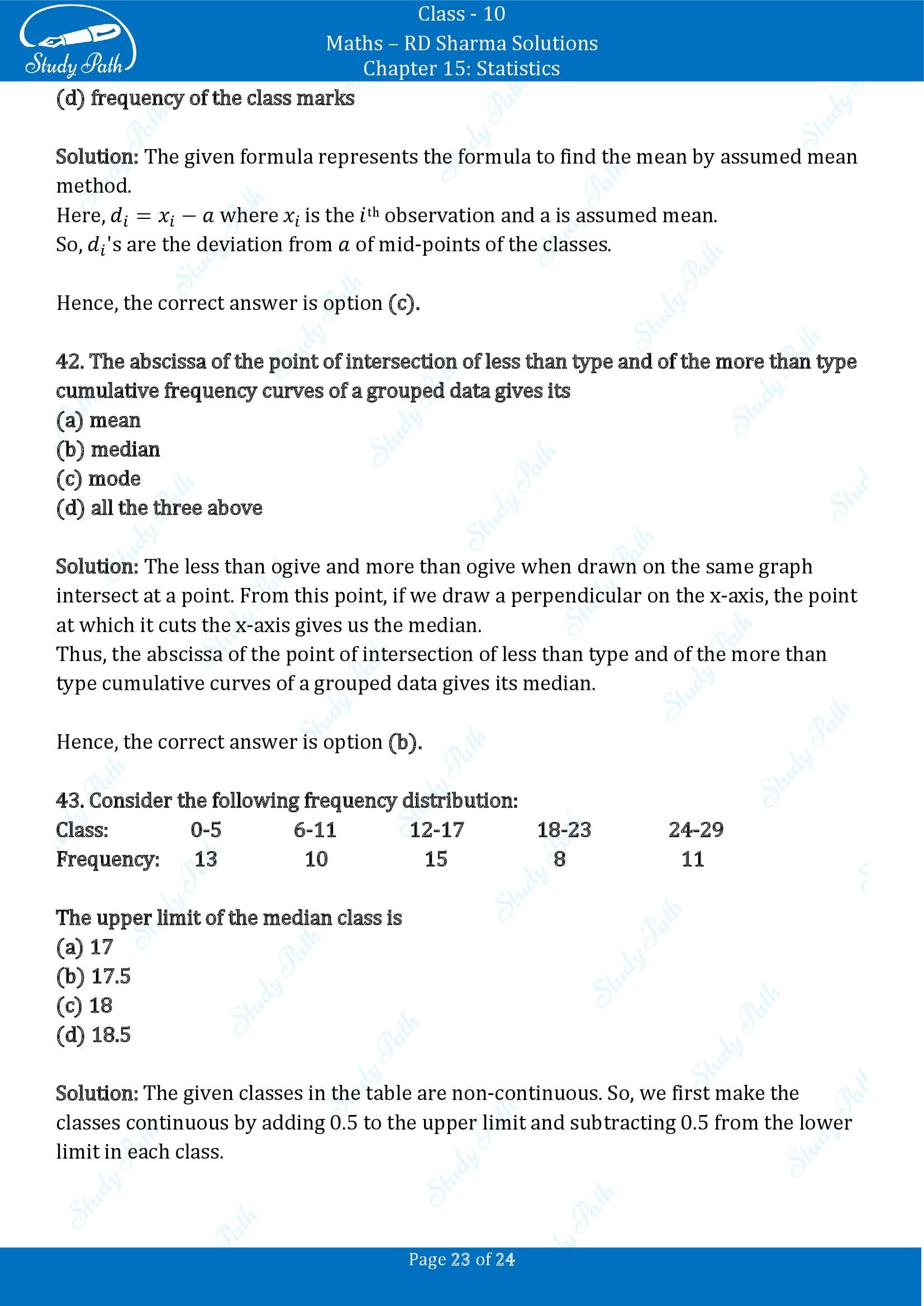 RD Sharma Solutions Class 10 Chapter 15 Statistics Multiple Choice Question MCQs 00023