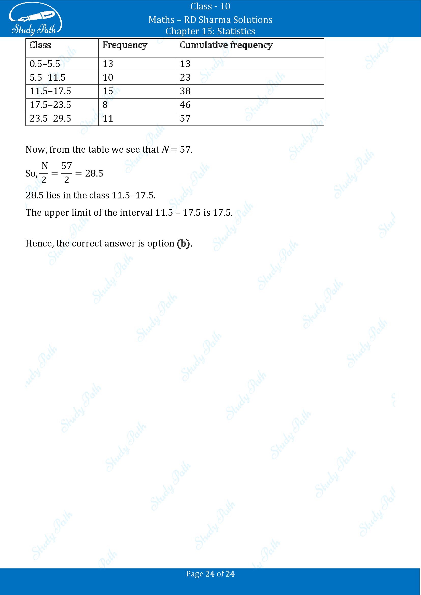 RD Sharma Solutions Class 10 Chapter 15 Statistics Multiple Choice Question MCQs 00024