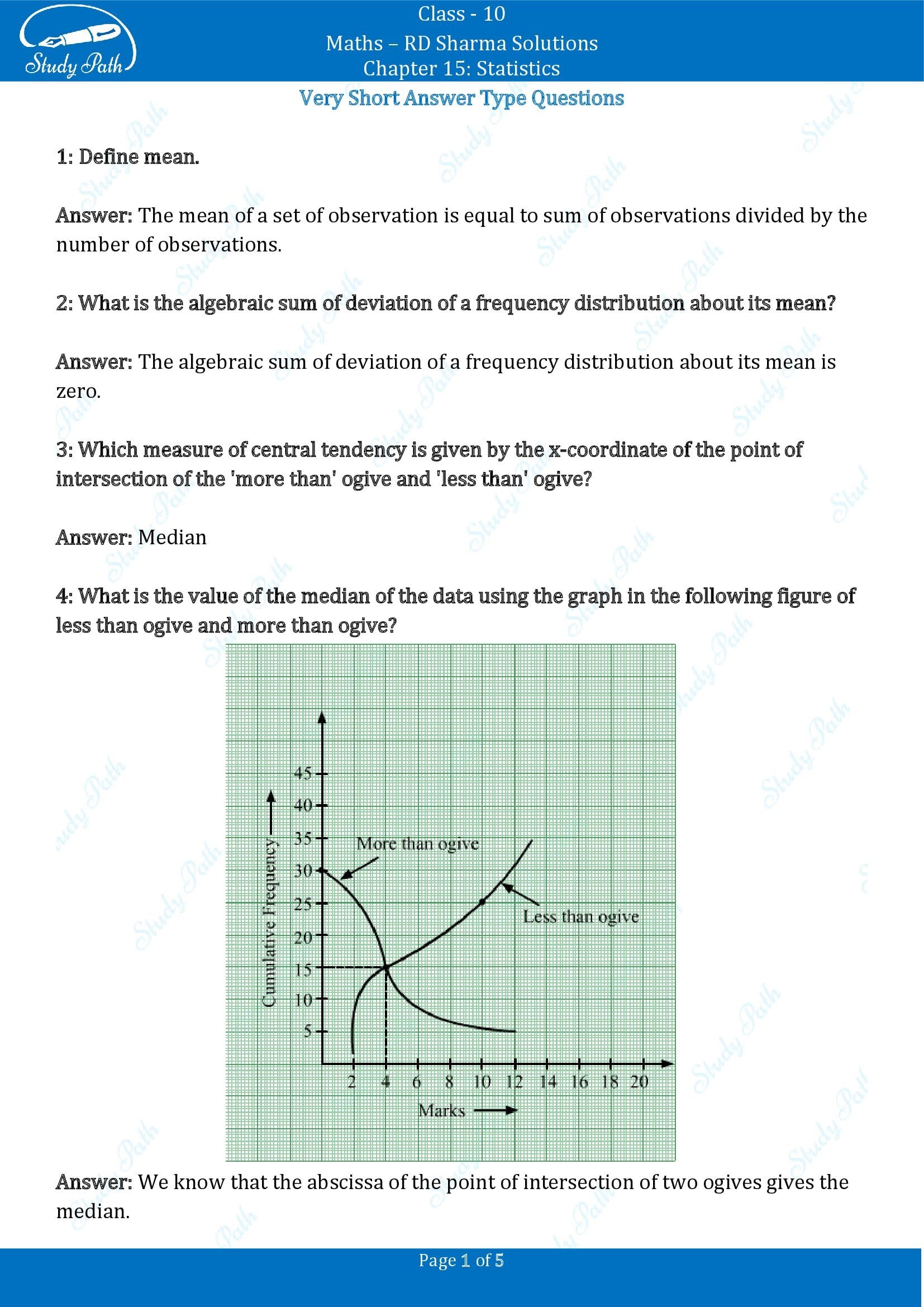 RD Sharma Solutions Class 10 Chapter 15 Statistics Very Short Answer Type Questions VSAQs 00001