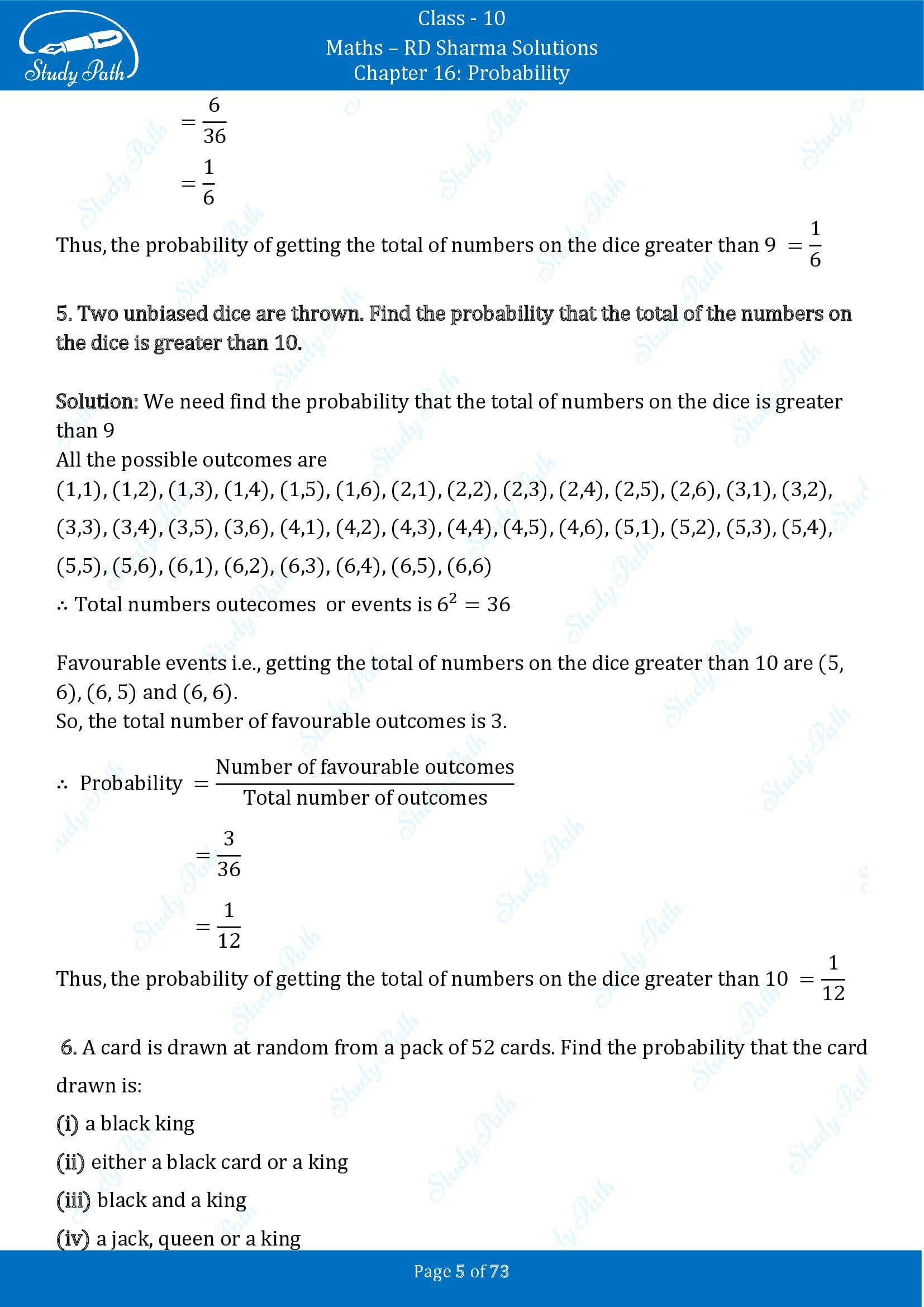 RD Sharma Solutions Class 10 Chapter 16 Probability Exercise 16.1 00005