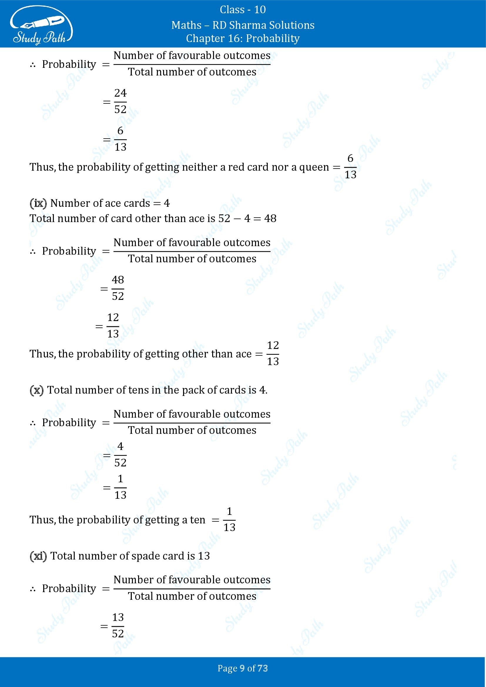 RD Sharma Solutions Class 10 Chapter 16 Probability Exercise 16.1 00009