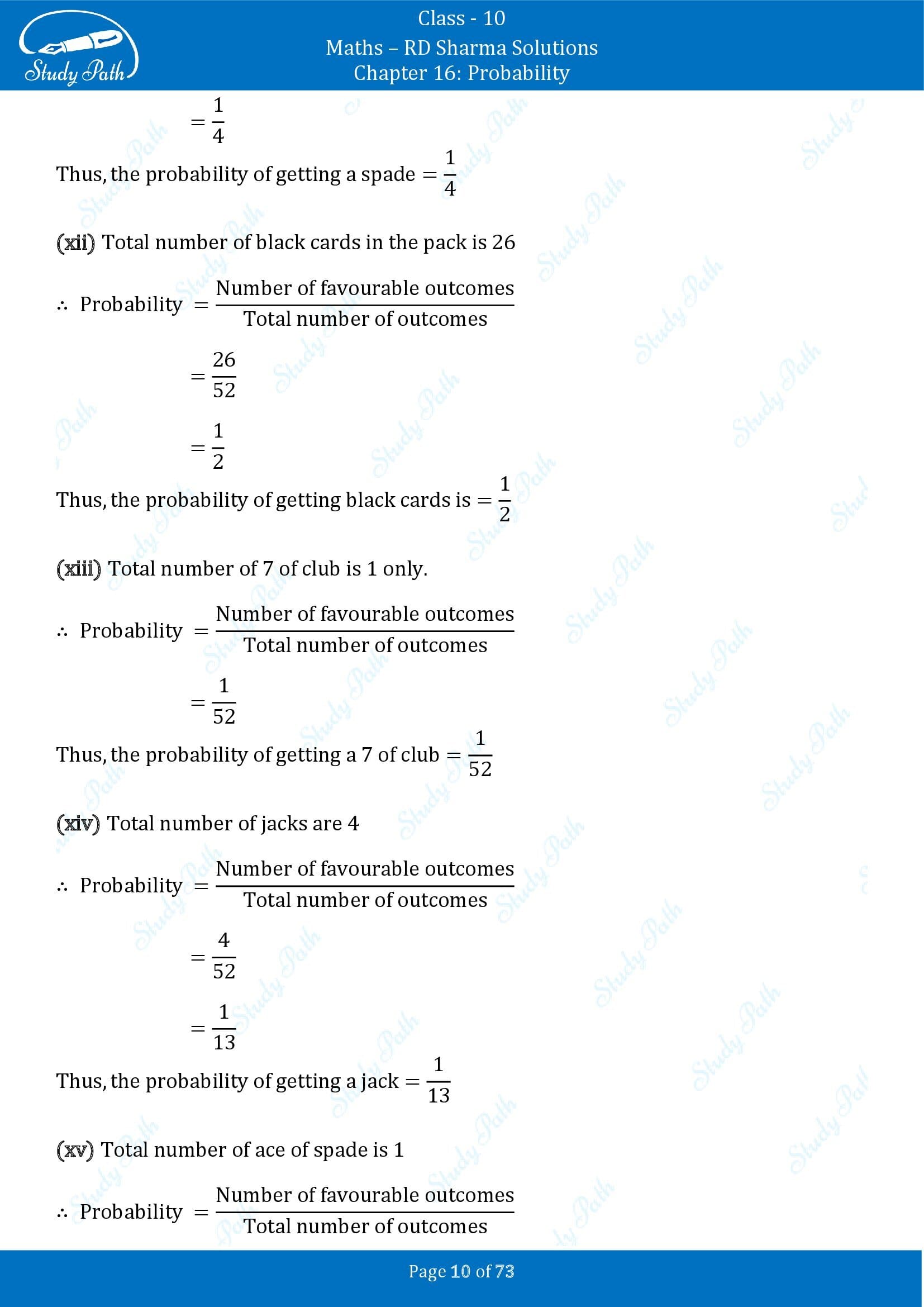 RD Sharma Solutions Class 10 Chapter 16 Probability Exercise 16.1 00010