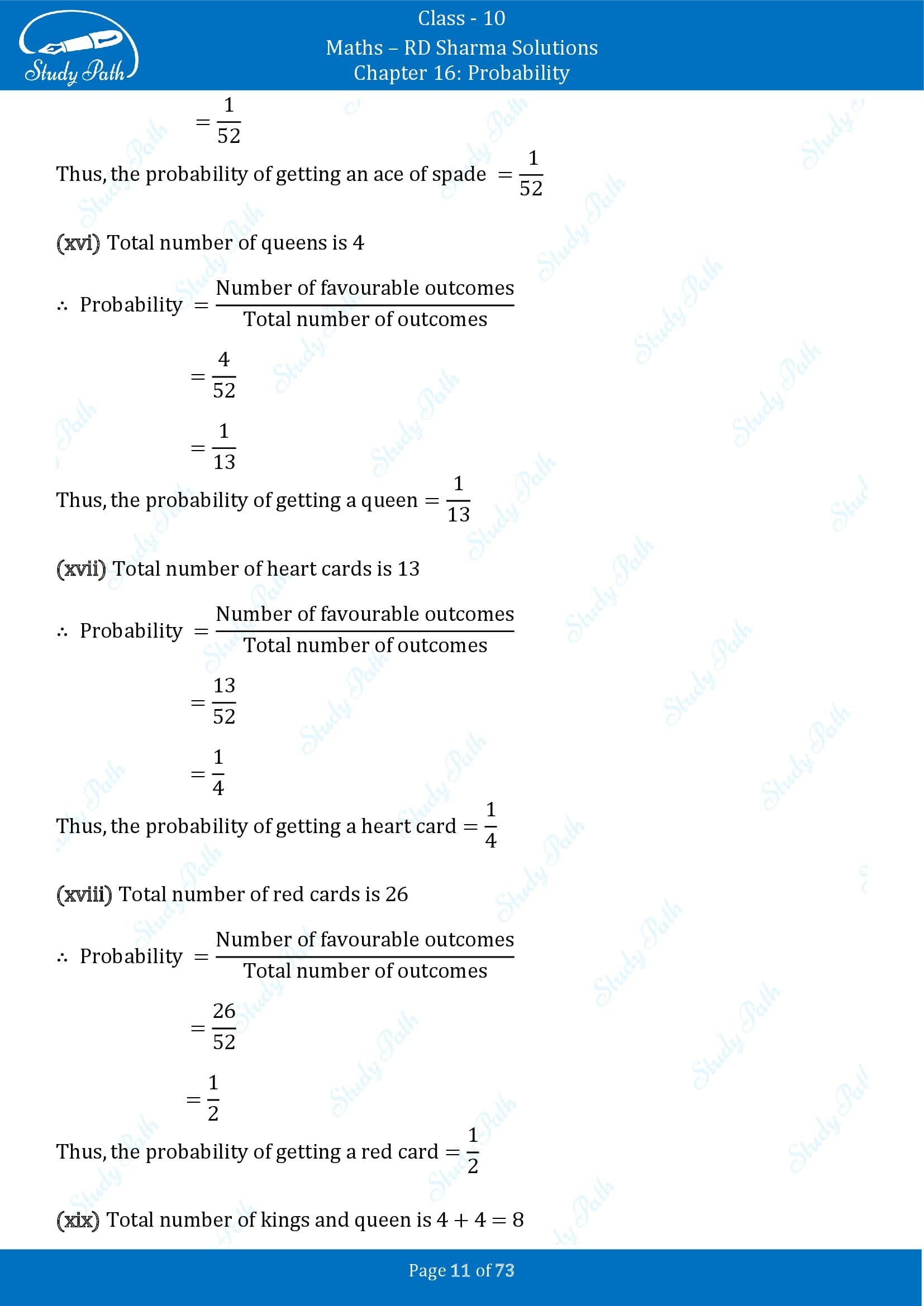 RD Sharma Solutions Class 10 Chapter 16 Probability Exercise 16.1 00011