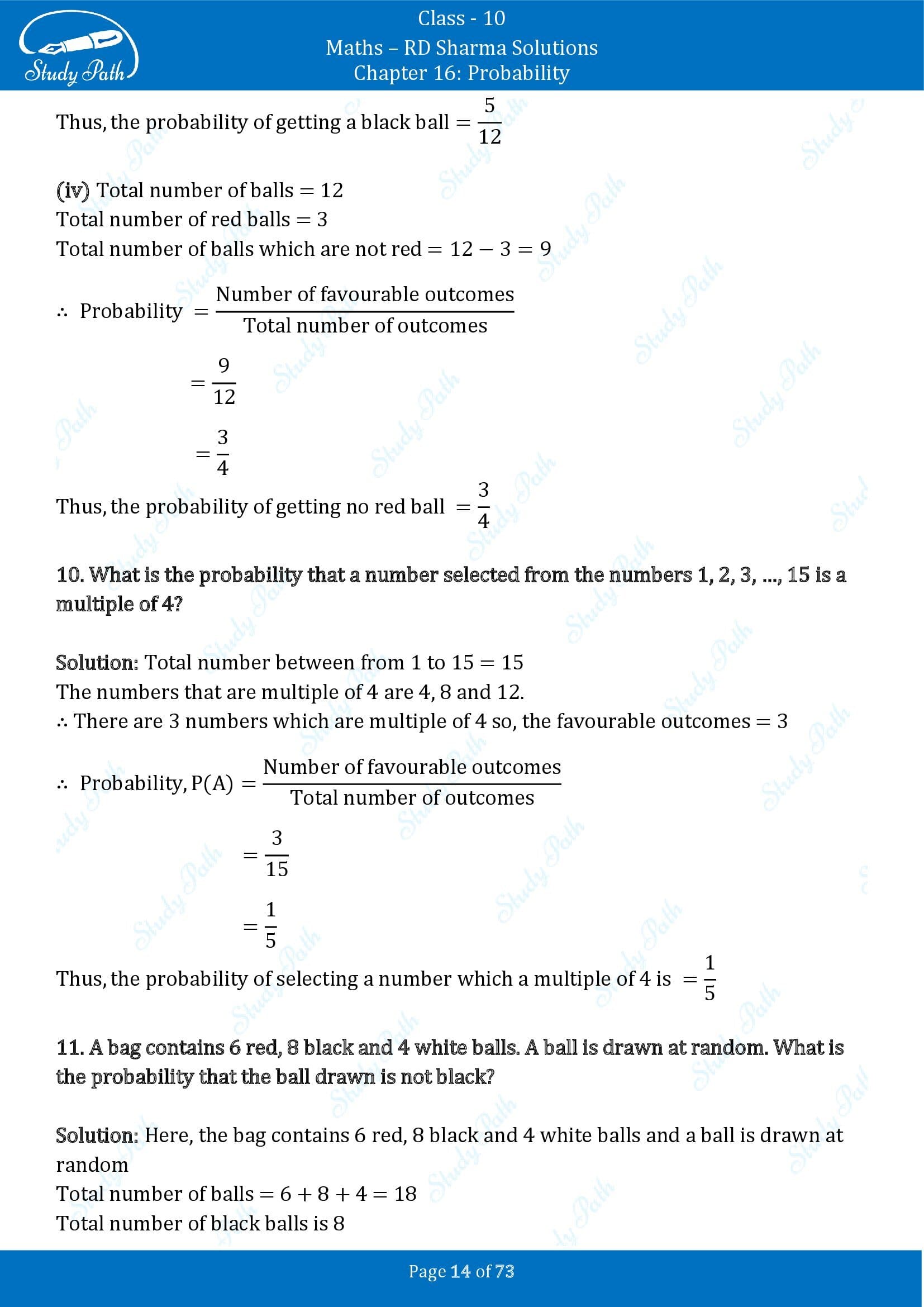 RD Sharma Solutions Class 10 Chapter 16 Probability Exercise 16.1 00014