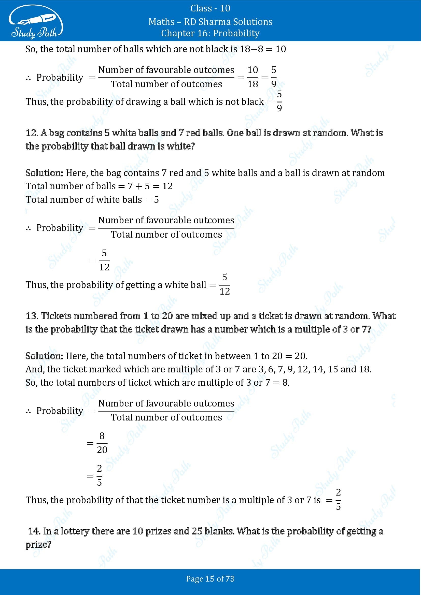 RD Sharma Solutions Class 10 Chapter 16 Probability Exercise 16.1 00015