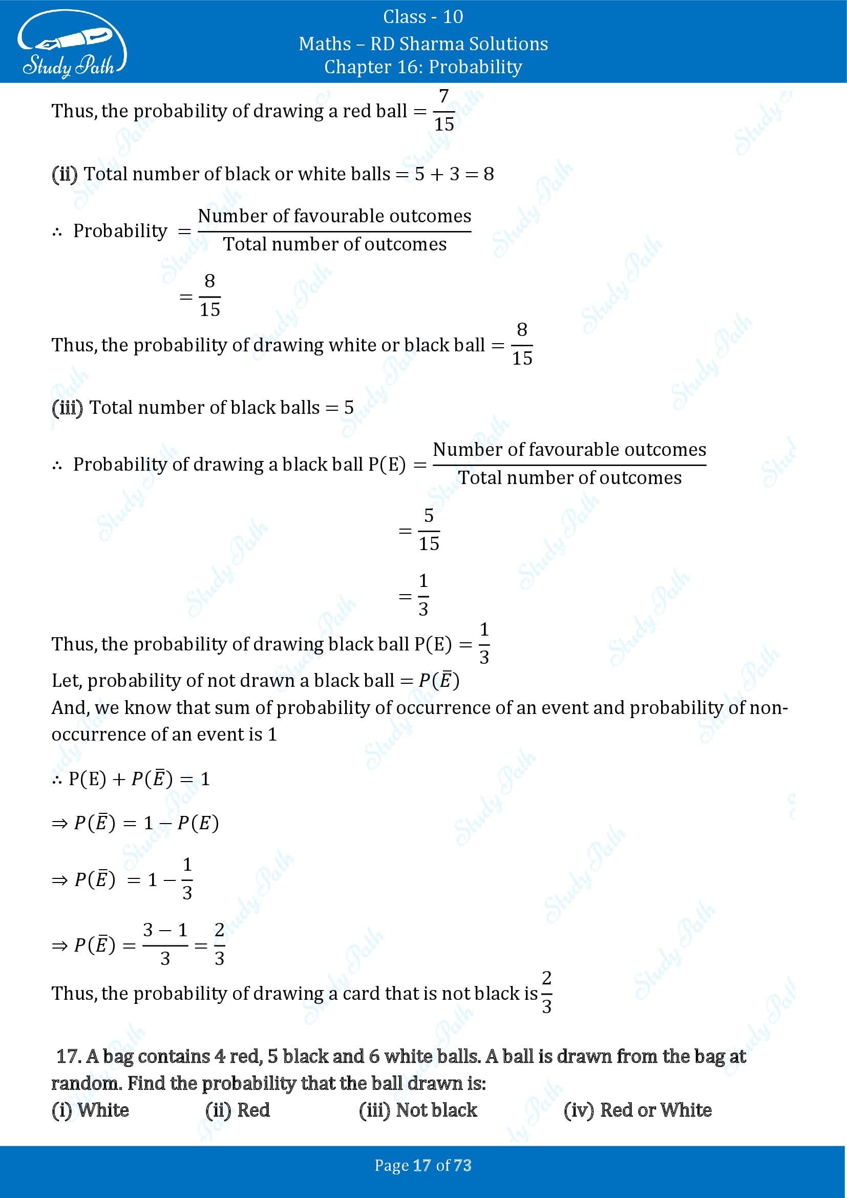 RD Sharma Solutions Class 10 Chapter 16 Probability Exercise 16.1 00017