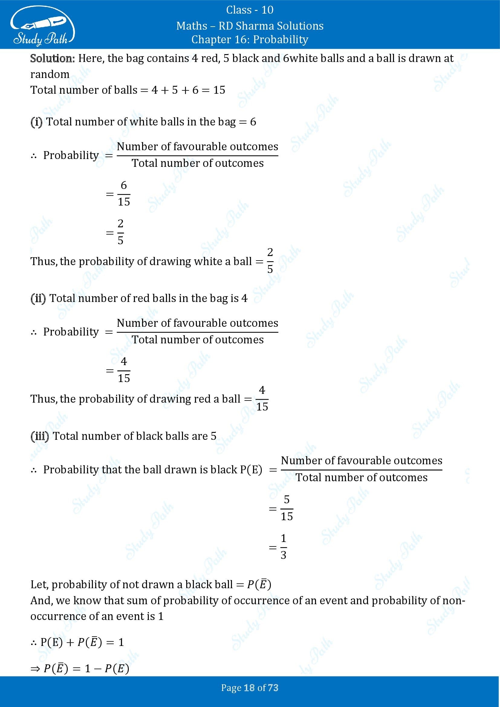 RD Sharma Solutions Class 10 Chapter 16 Probability Exercise 16.1 00018