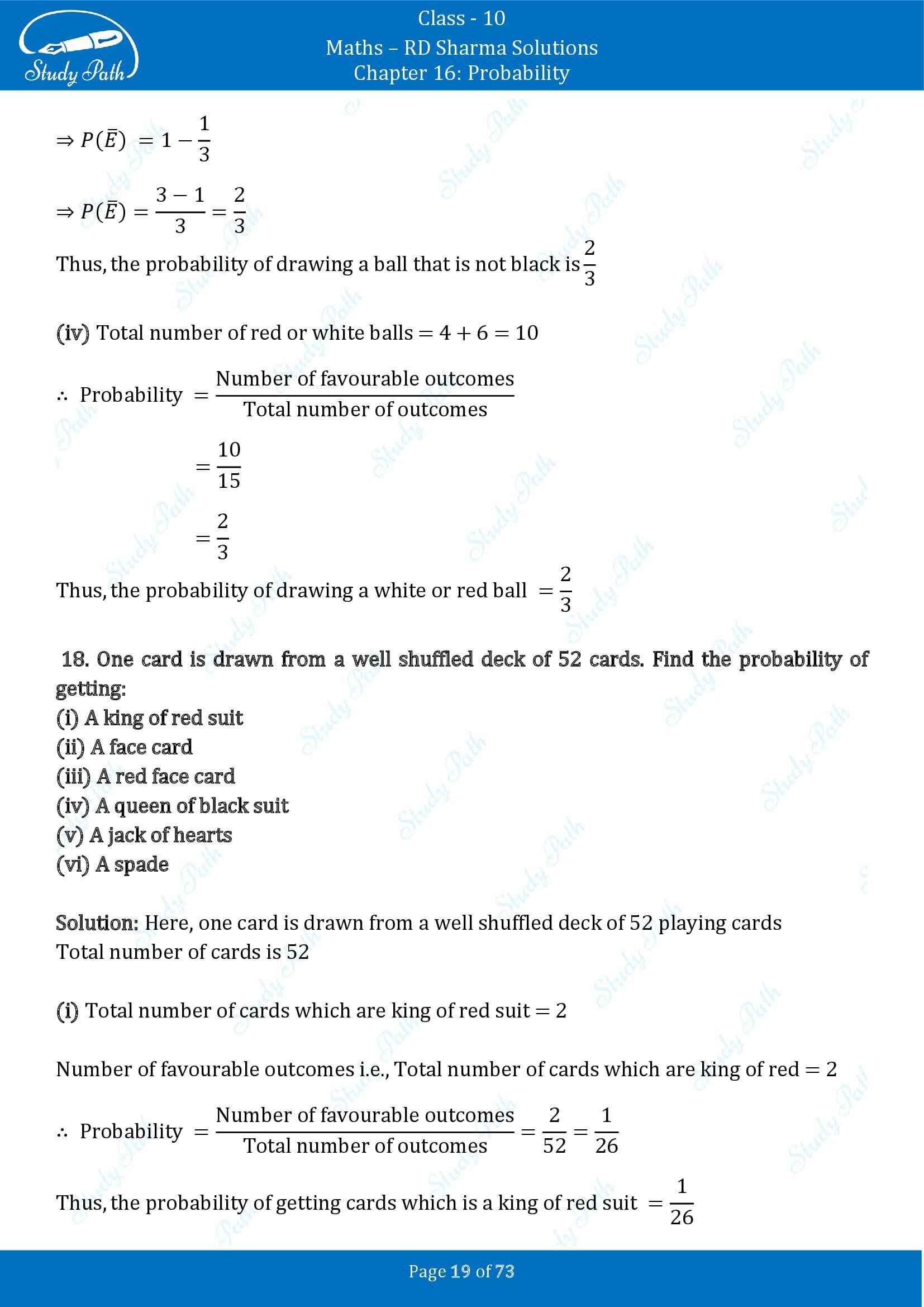 RD Sharma Solutions Class 10 Chapter 16 Probability Exercise 16.1 00019