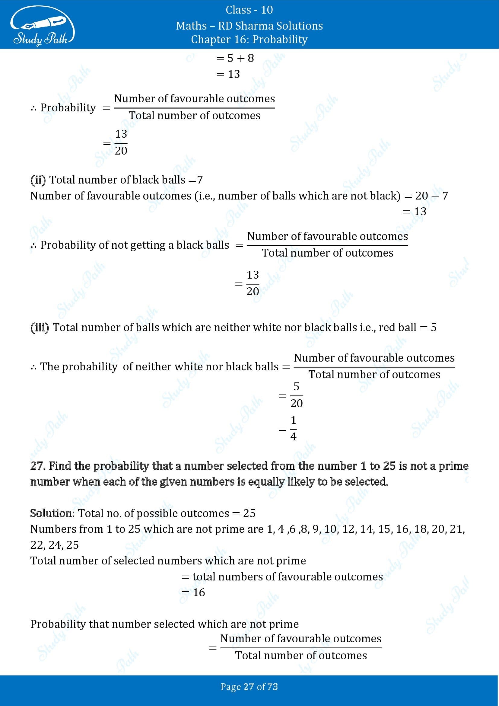 RD Sharma Solutions Class 10 Chapter 16 Probability Exercise 16.1 00027