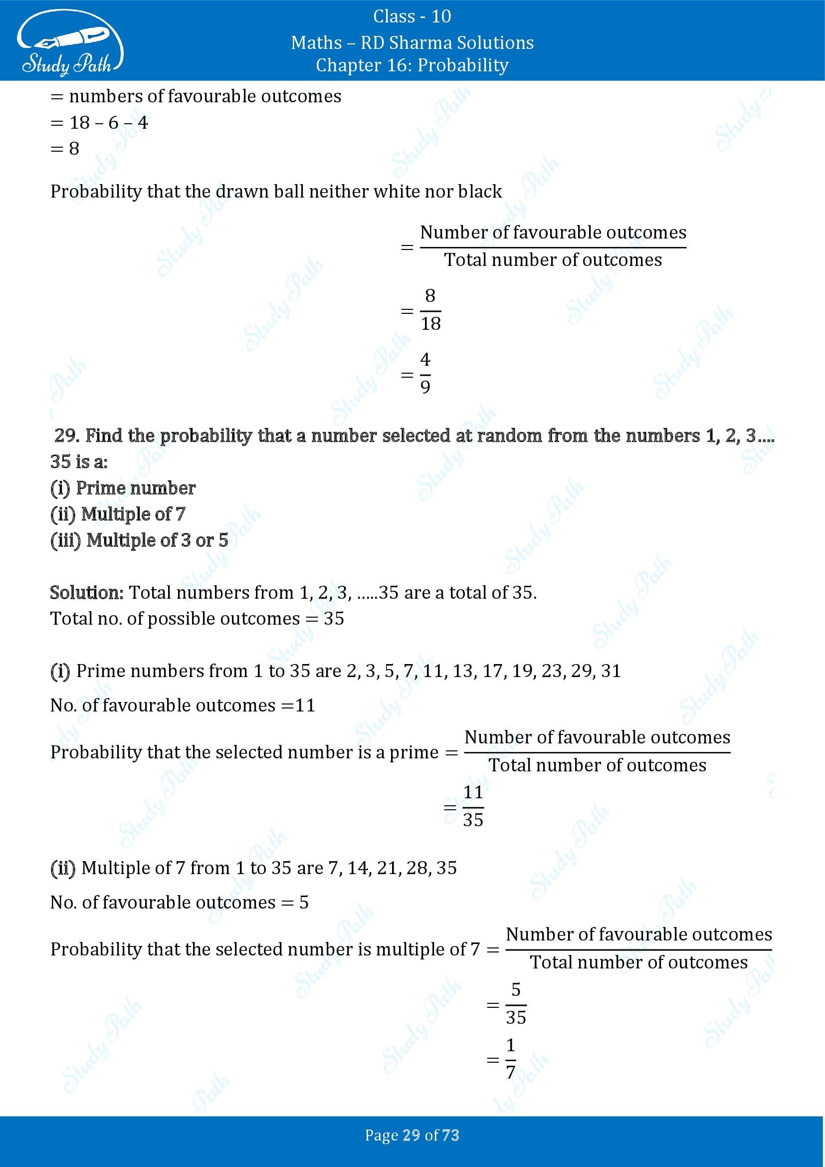 RD Sharma Solutions Class 10 Chapter 16 Probability Exercise 16.1 00029
