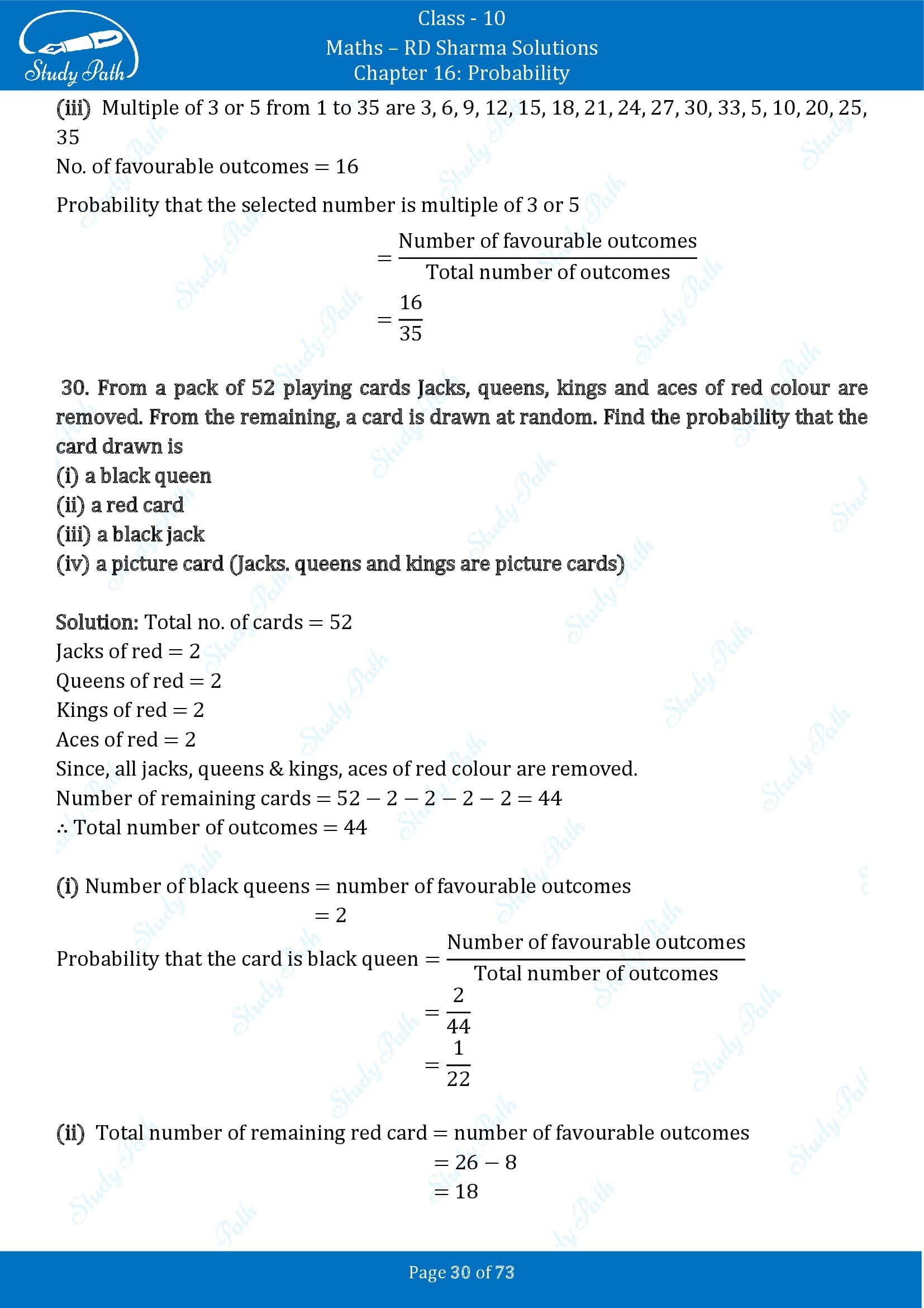 RD Sharma Solutions Class 10 Chapter 16 Probability Exercise 16.1 00030
