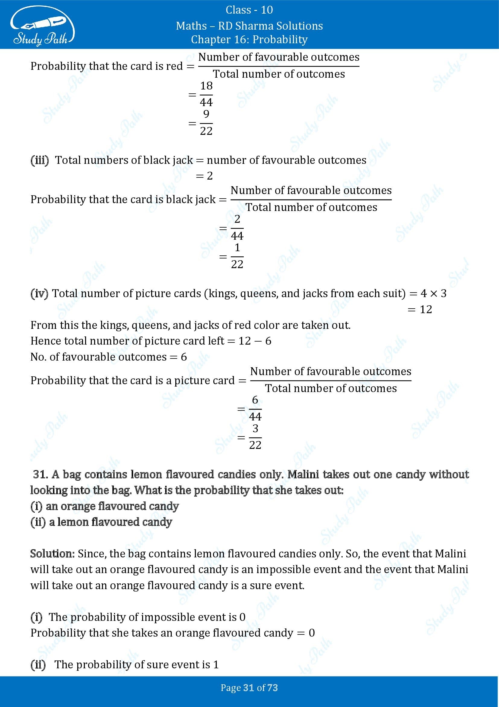 RD Sharma Solutions Class 10 Chapter 16 Probability Exercise 16.1 00031