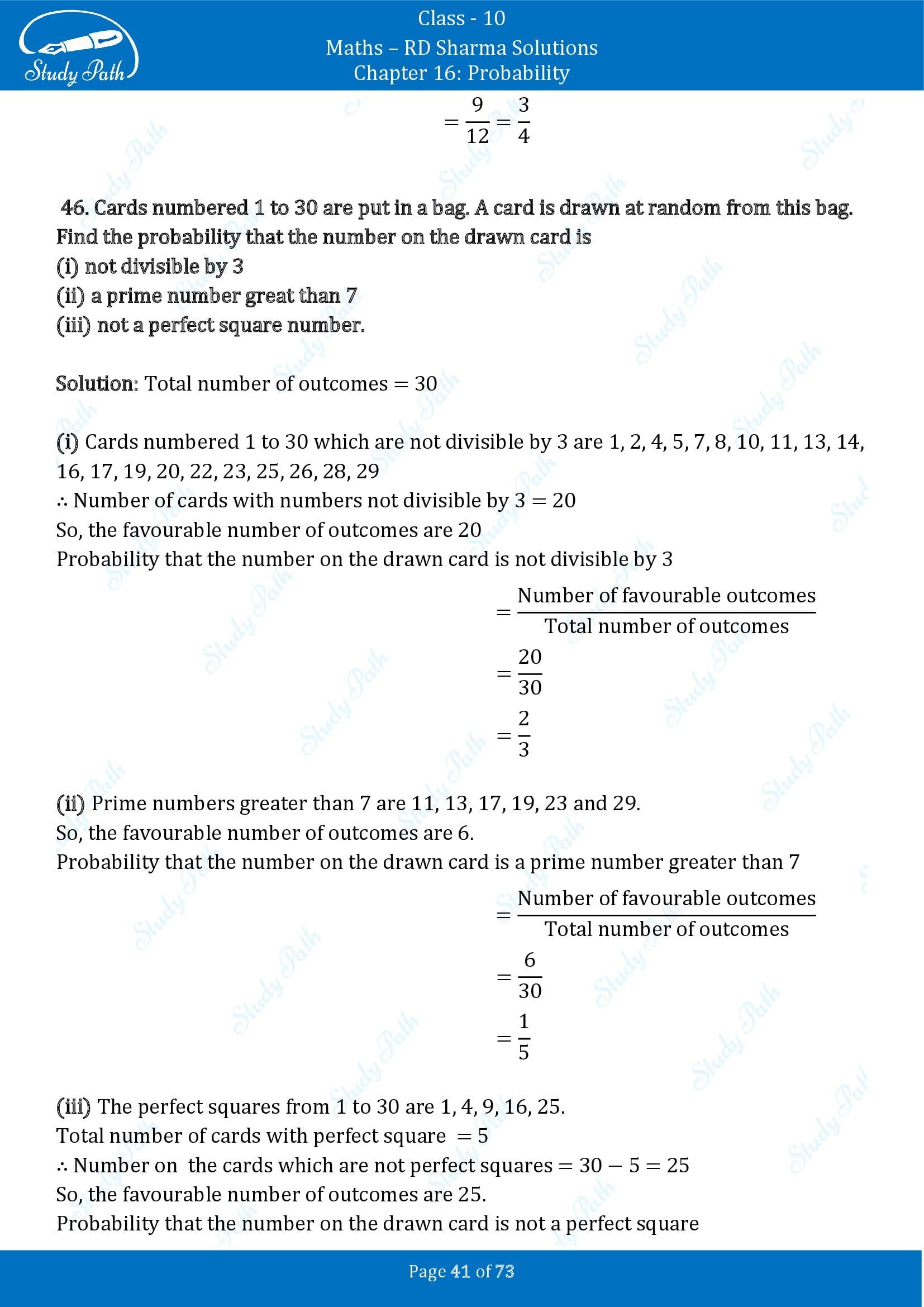 RD Sharma Solutions Class 10 Chapter 16 Probability Exercise 16.1 00041