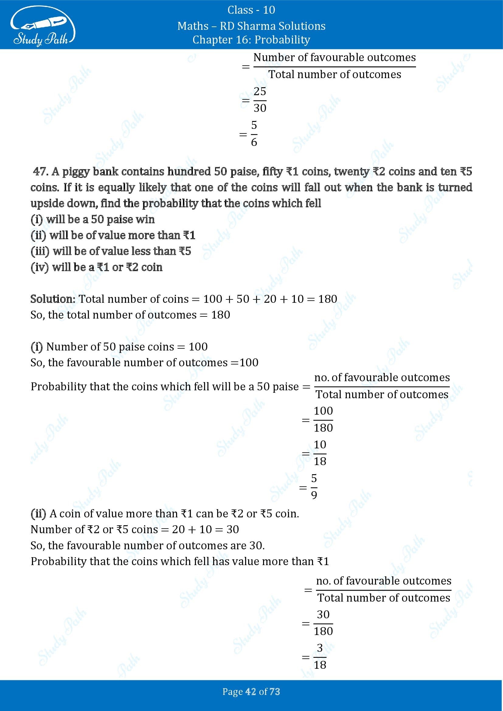 RD Sharma Solutions Class 10 Chapter 16 Probability Exercise 16.1 00042