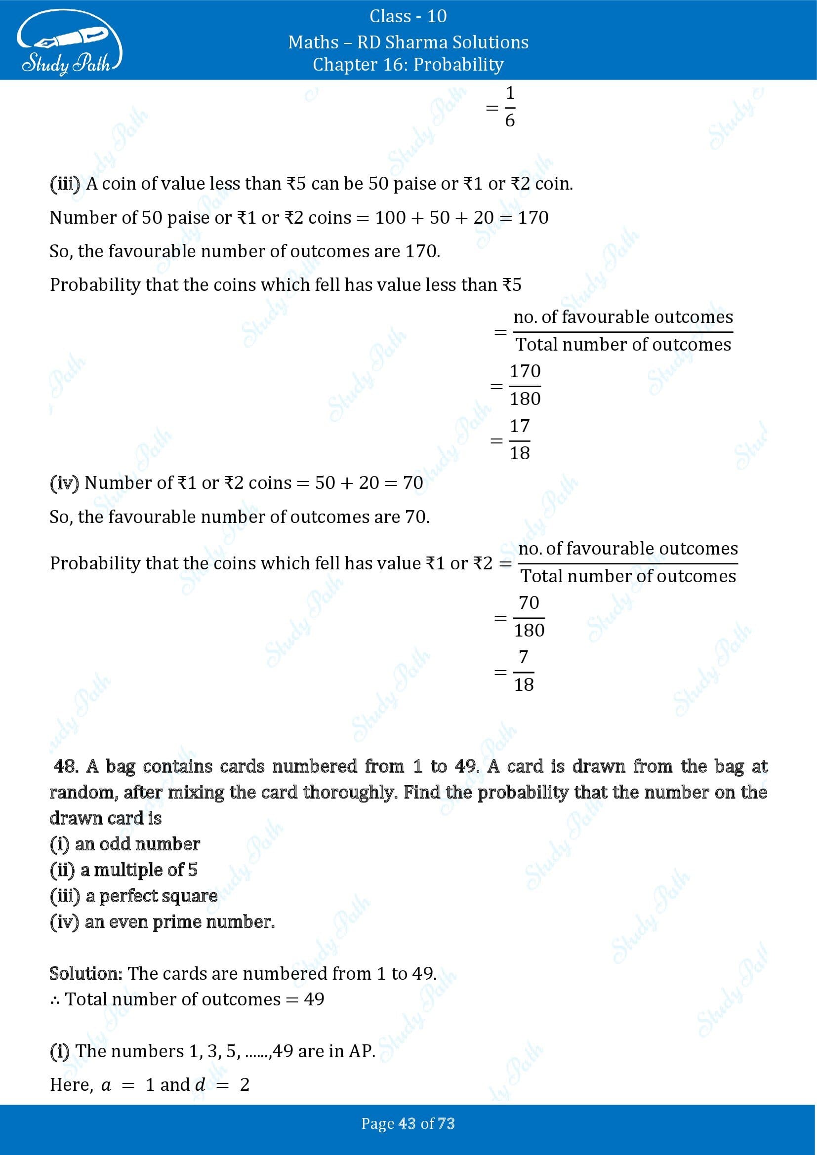 RD Sharma Solutions Class 10 Chapter 16 Probability Exercise 16.1 00043