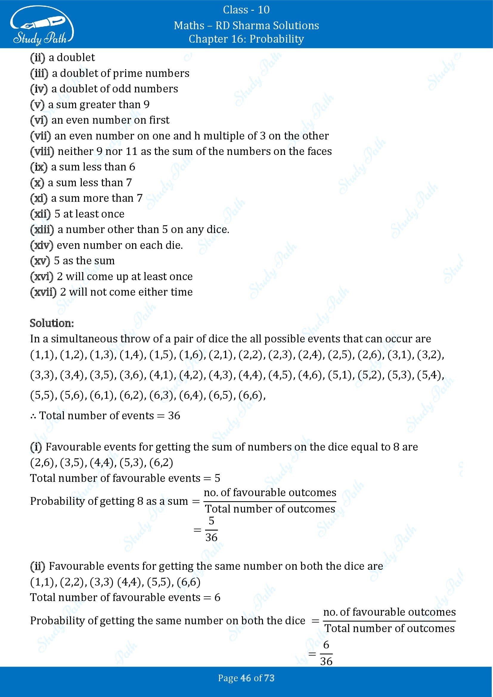 RD Sharma Solutions Class 10 Chapter 16 Probability Exercise 16.1 00046