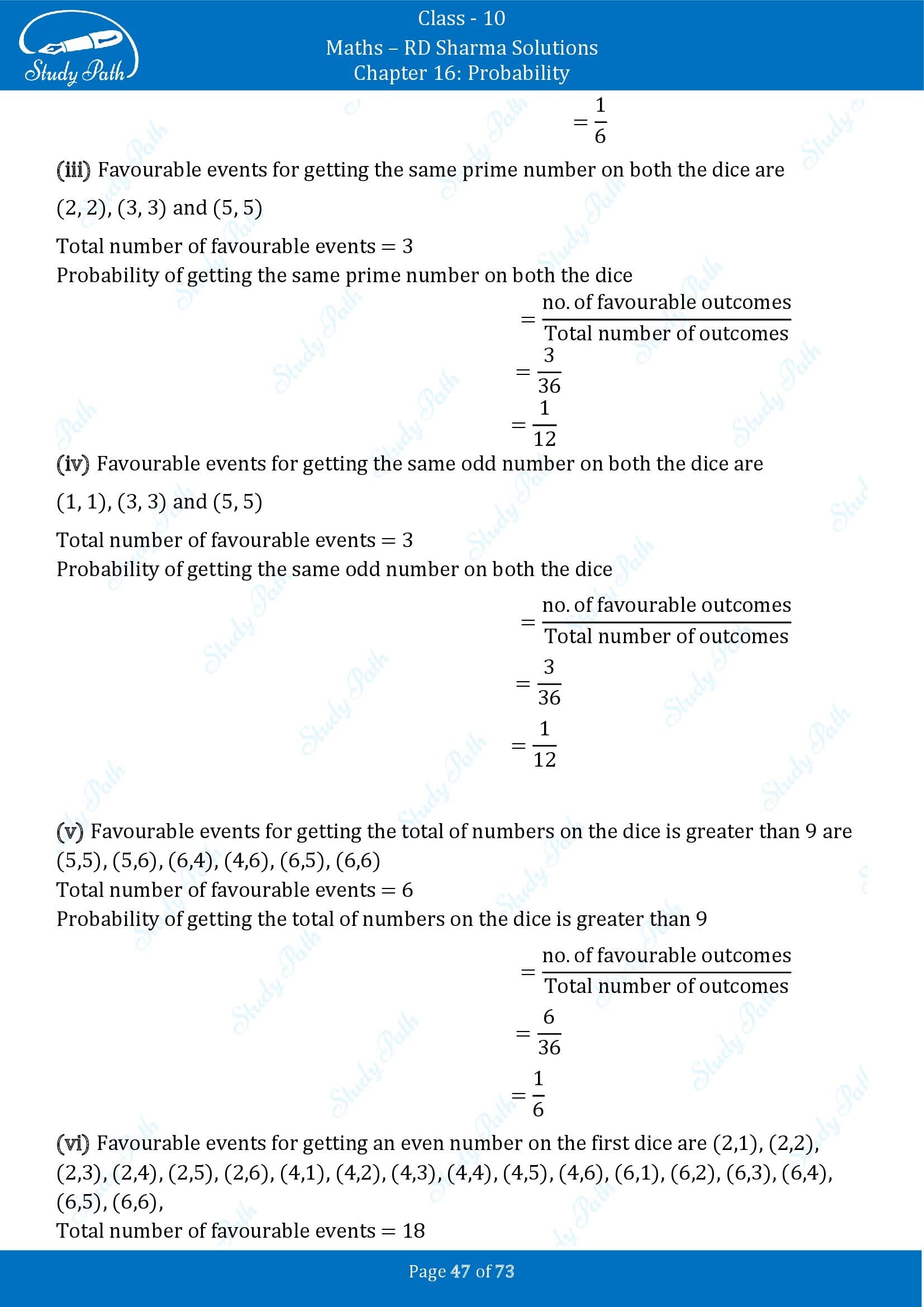 RD Sharma Solutions Class 10 Chapter 16 Probability Exercise 16.1 00047